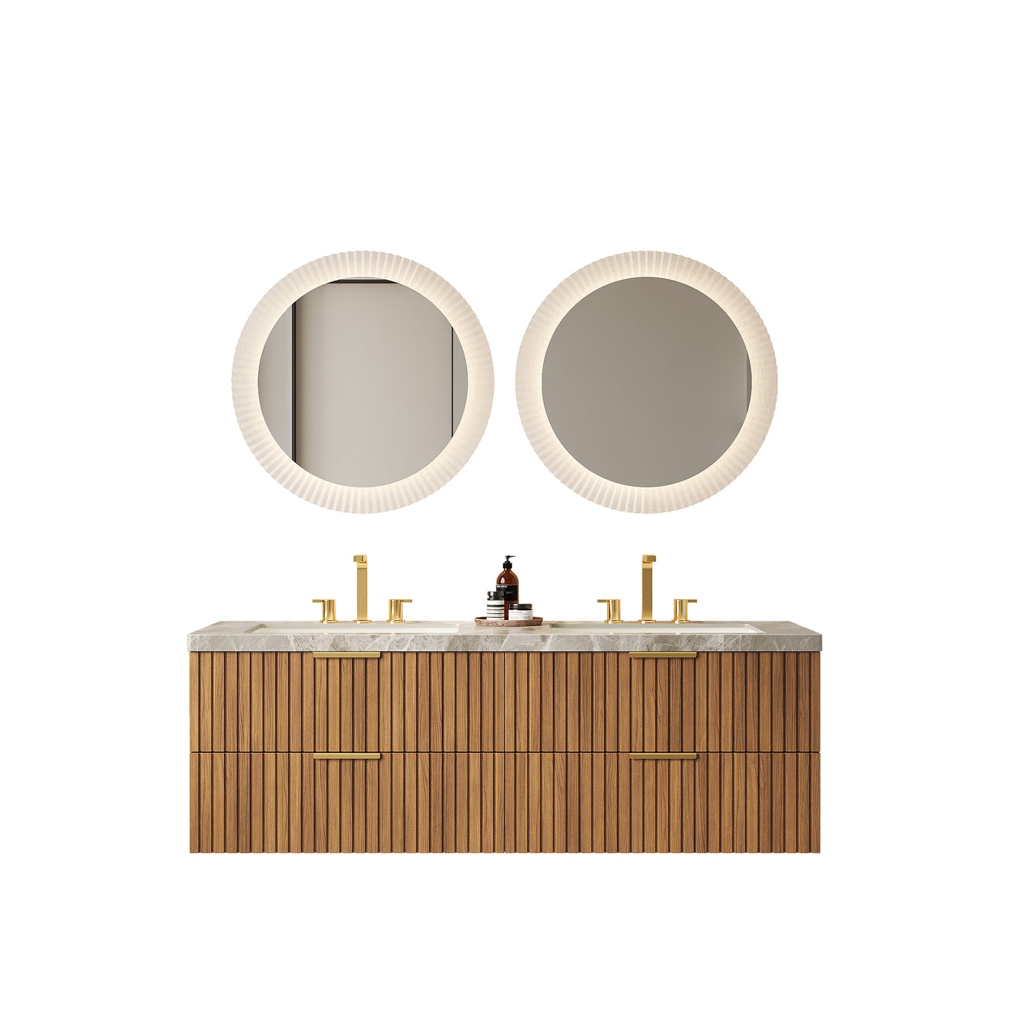 Elio Badezimmer-Waschtisch aus gestreiftem Massivholz, 152,4 cm