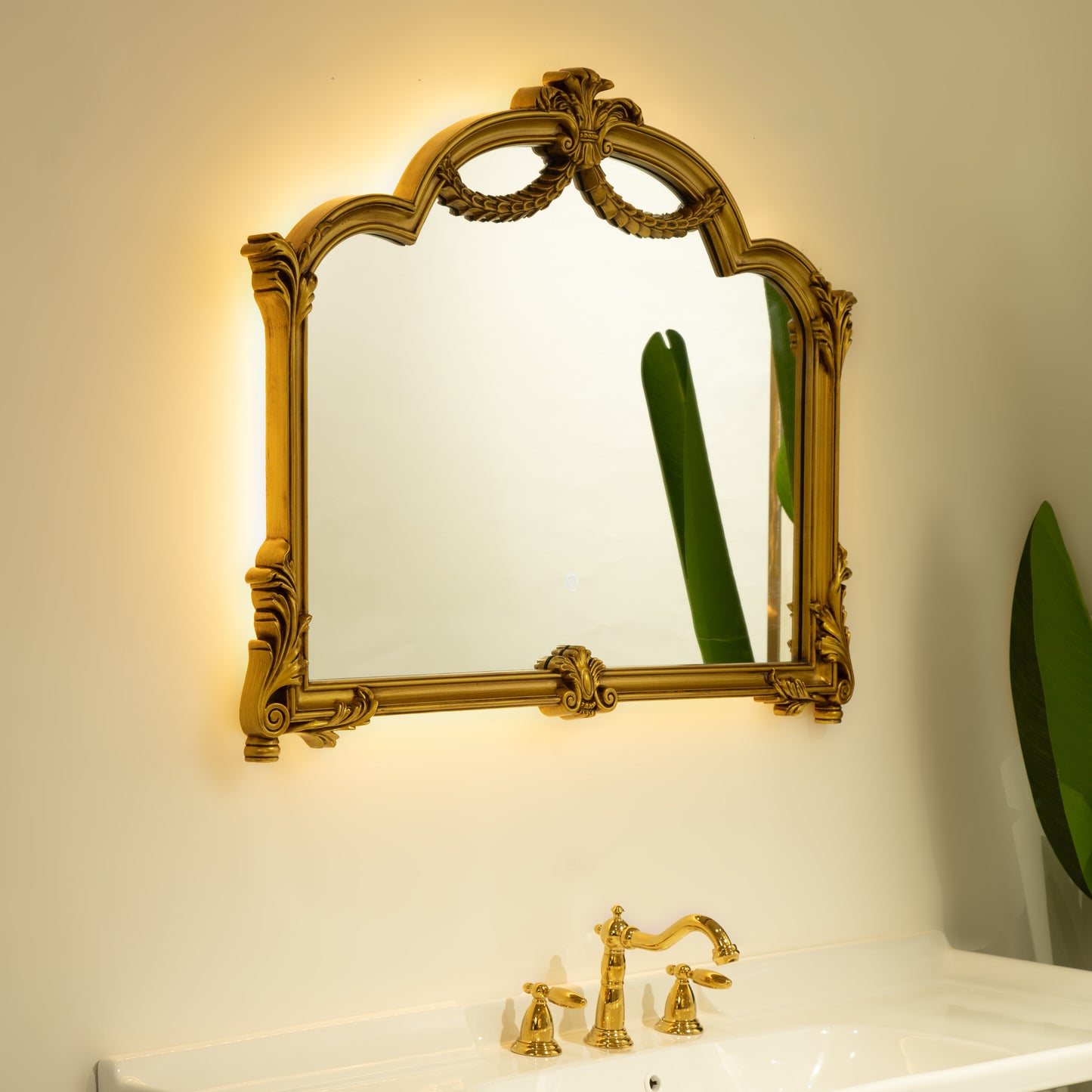 35'' VITI Mirror, Baroque Revival Style PU Mirror with An Ornate Golden Frame, Suitable for Bathroom, Bedroom, Living Room, Corridor, Entryway, etc.