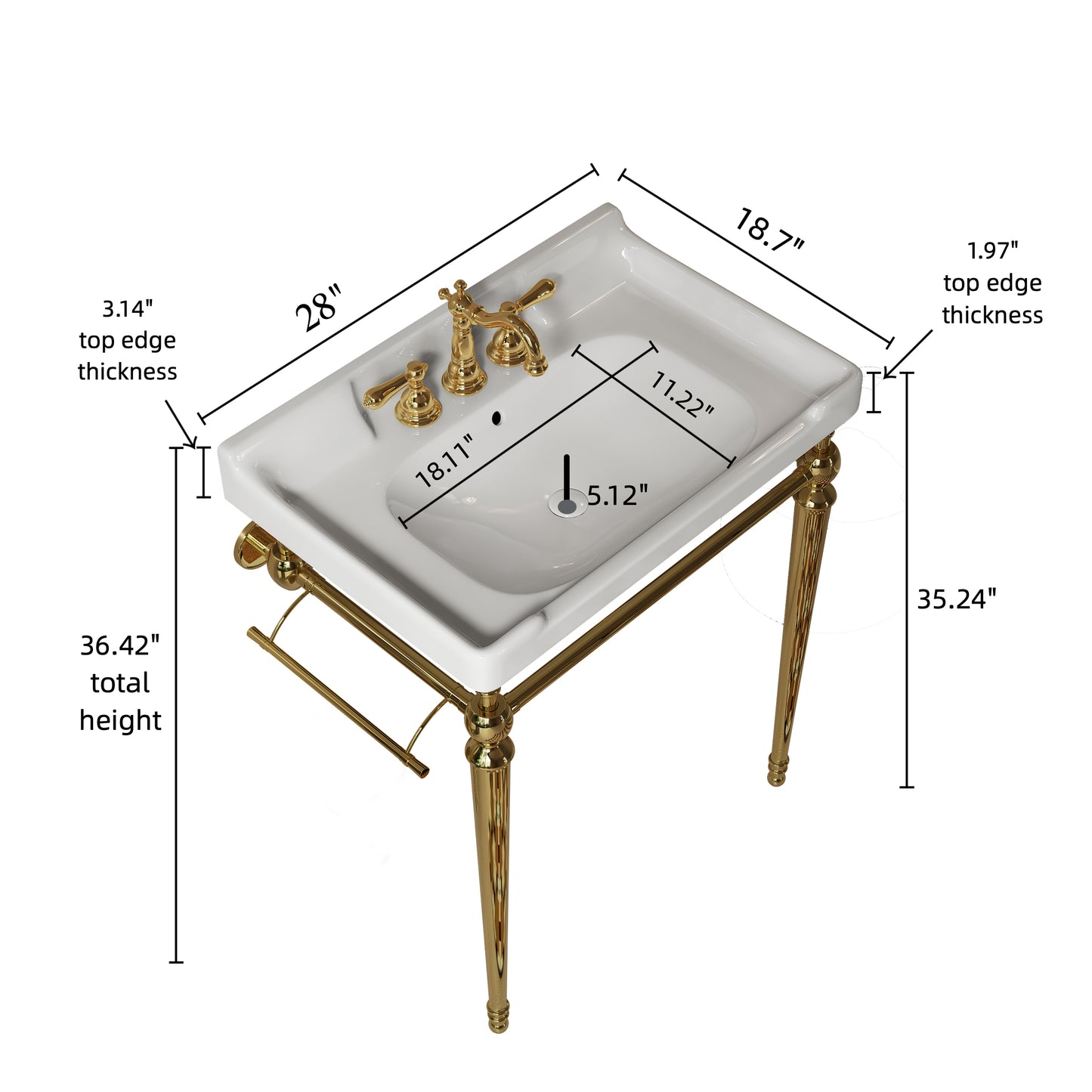 VICI Bathroom Console Sink, White Color
