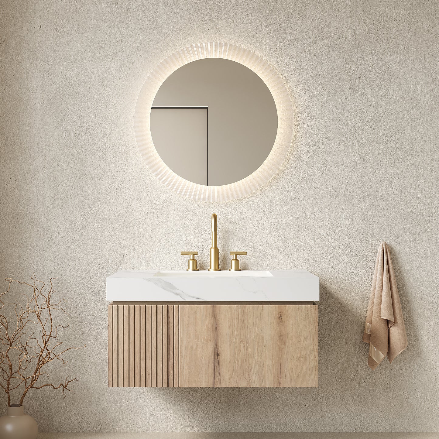 MURI Bathroom Vanity&Sink, White Oak Woodgrain