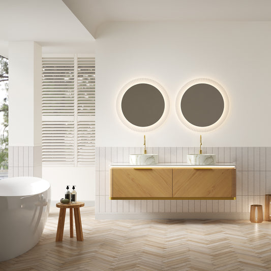 DIPA 60" Badezimmer-Waschtisch und Waschbecken, schwebender Sperrholz-Aufbewahrungsschrank mit Schublade, Eichenholzmaserung