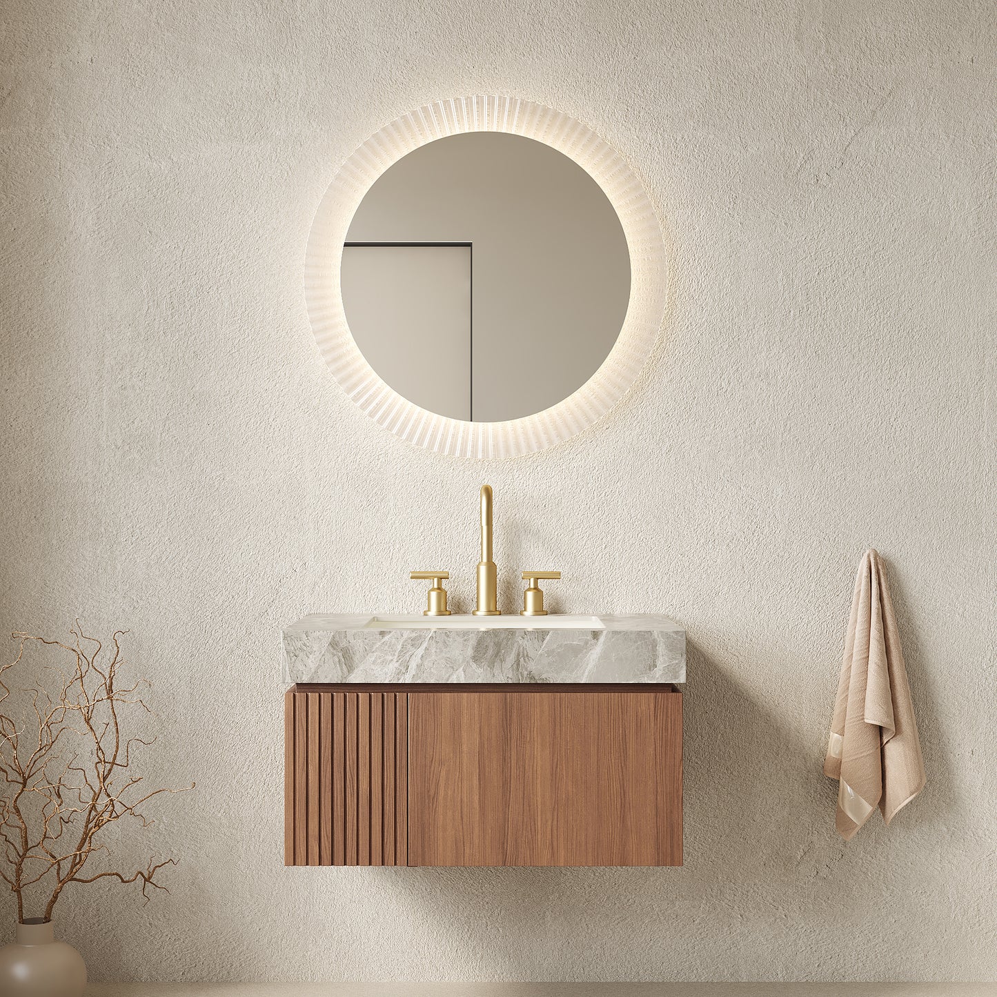 MURI Bathroom Vanity&Sink, Brown Oak Woodgrain Color