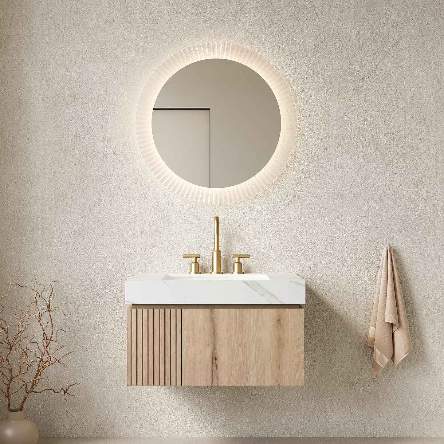 MURI Bathroom Vanity&Sink, White Oak Woodgrain