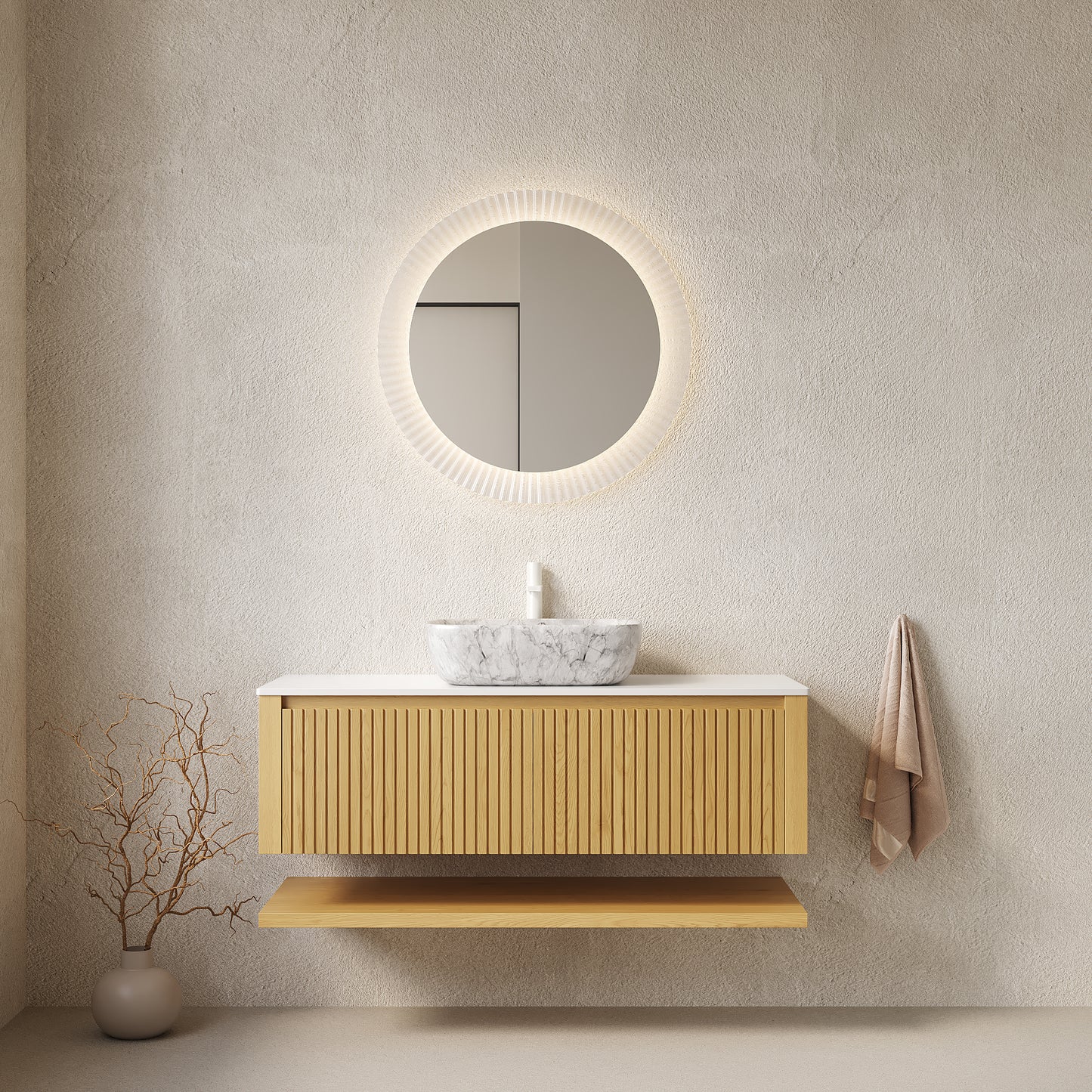 HIZON 48" Bathroom Vanity&Sink, Floating Plywood Bathroom Storage Cabinet with Drawers&Open Shelf