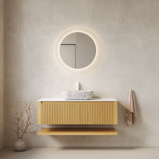 HIZON 48" Bathroom Vanity&Sink, Floating Plywood Bathroom Storage Cabinet with Drawers&Open Shelf