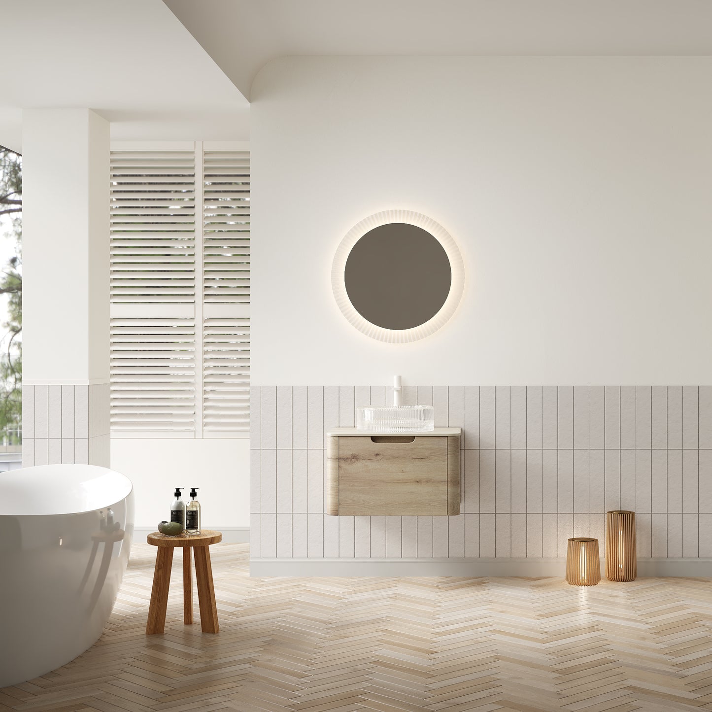 XAI 36" Bathroom Vanity with Sink, Floating Plywood Storage Cabinet with Drawer, Transparent Round Glass Basin