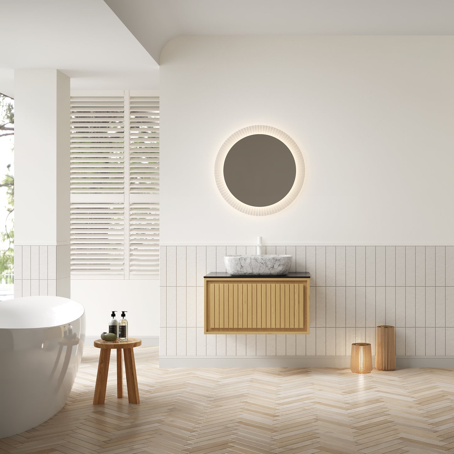 KOLAS 30" Bathroom Vanity&Sink, Wall-Mounted Plywood Bathroom Storage Cabinet with Drawer, Marble Pattern Ceramic Vessel Basin&Black Sintered Stone Top