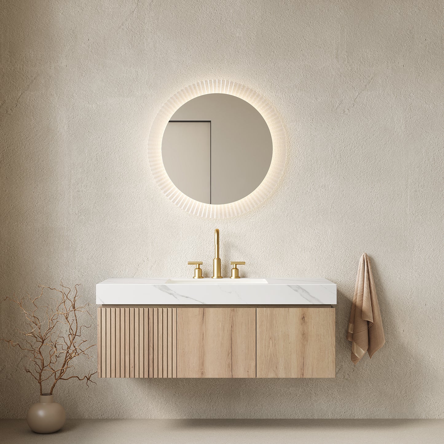 MURI Bathroom Vanity&Sink, White Oak Woodgrain