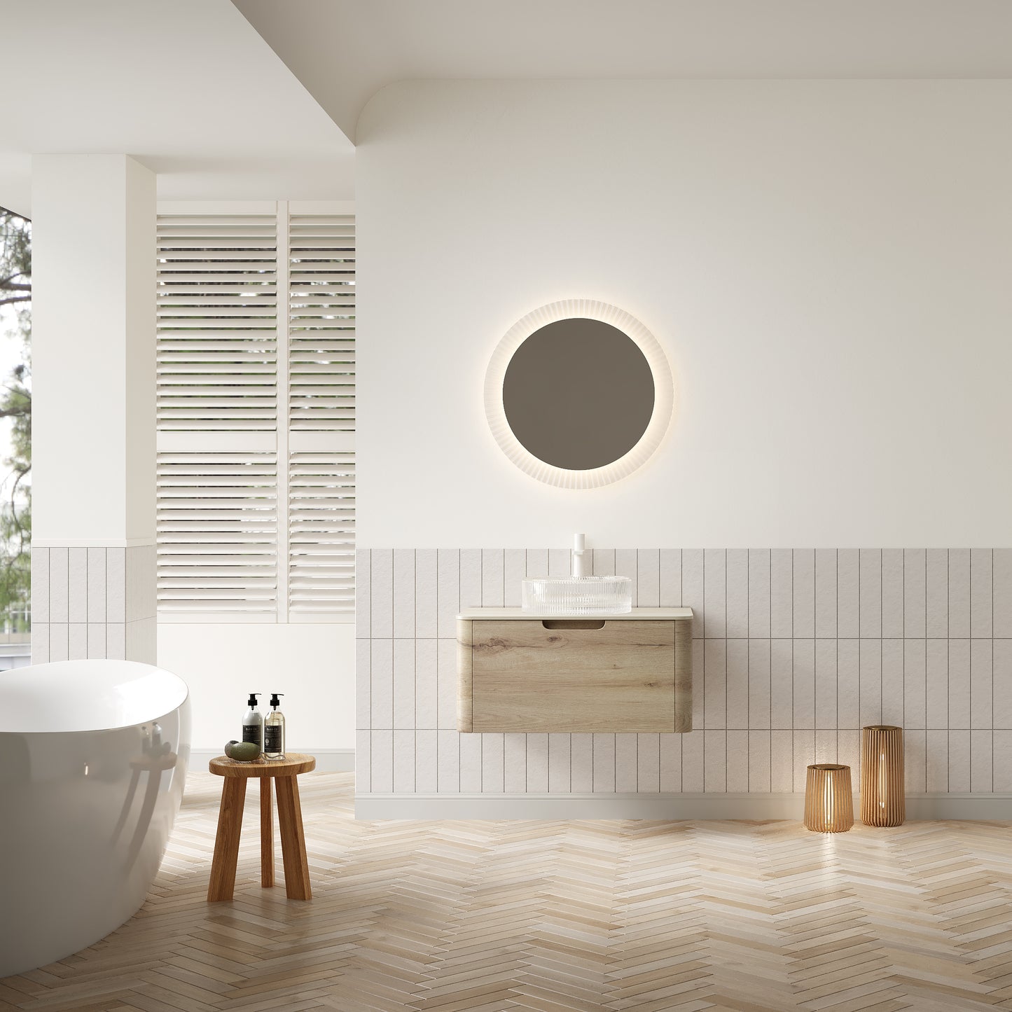 XAI 36" Bathroom Vanity with Sink, Floating Plywood Storage Cabinet with Drawer, Transparent Round Glass Basin