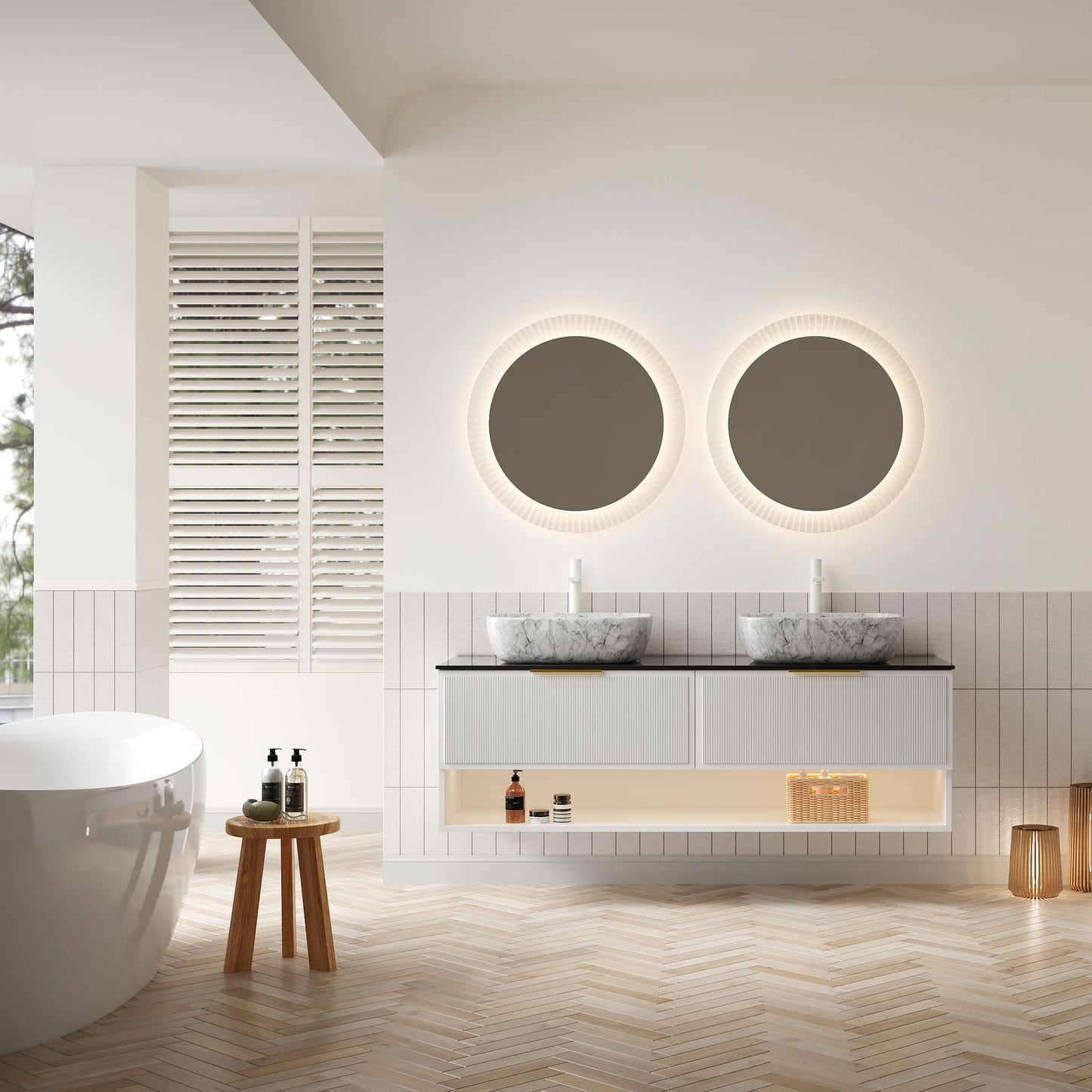 MALONE 48" Badezimmer-Waschtisch mit Waschbecken, schwebender Sperrholz-Aufbewahrungsschrank