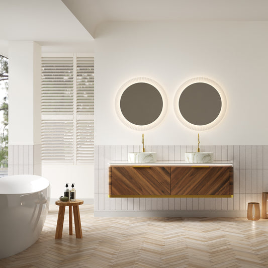 DIPA 60" Badezimmer-Waschtisch und Waschbecken, schwebender Sperrholz-Aufbewahrungsschrank, dunkle Walnussholzmaserung,