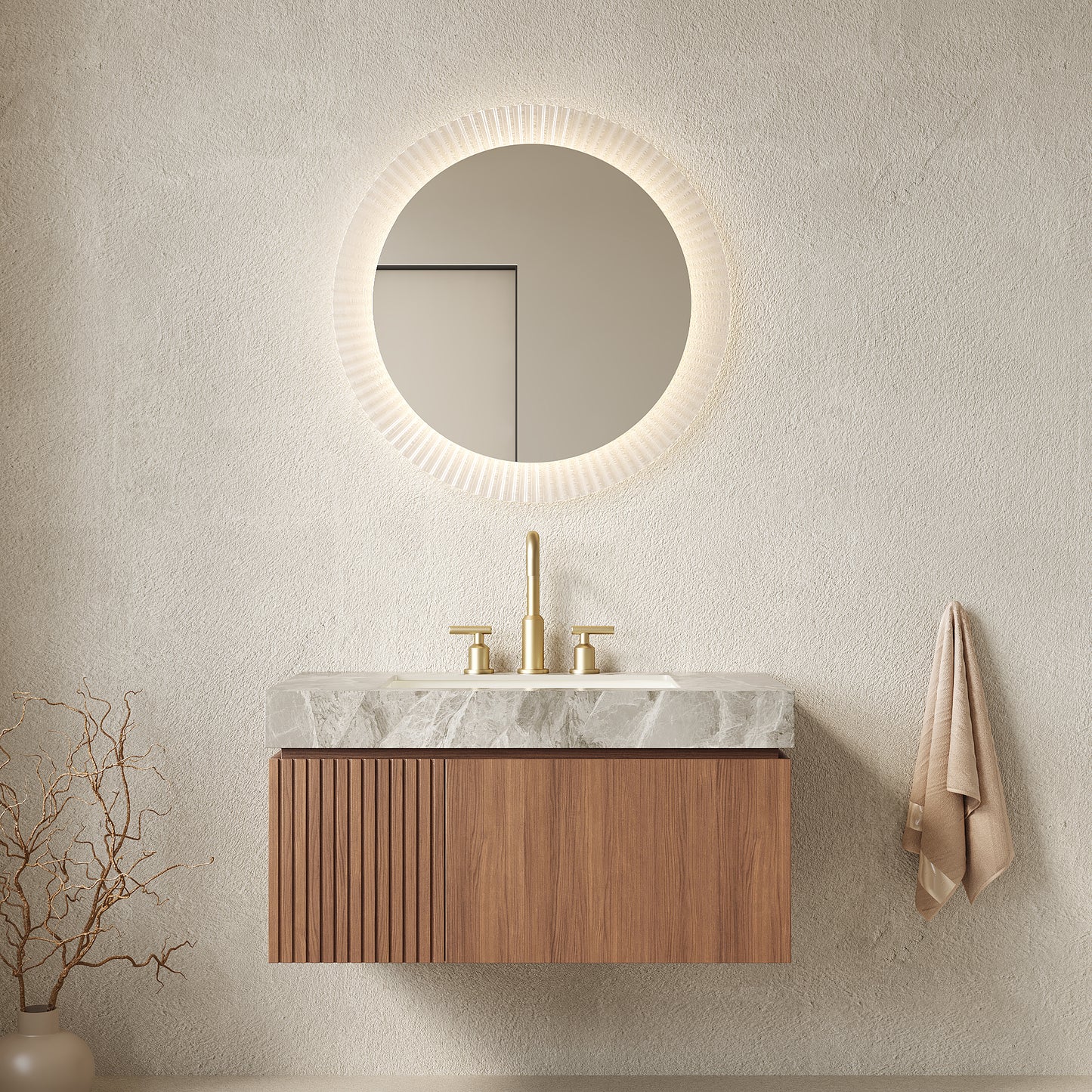 MURI Bathroom Vanity&Sink, Brown Oak Woodgrain Color