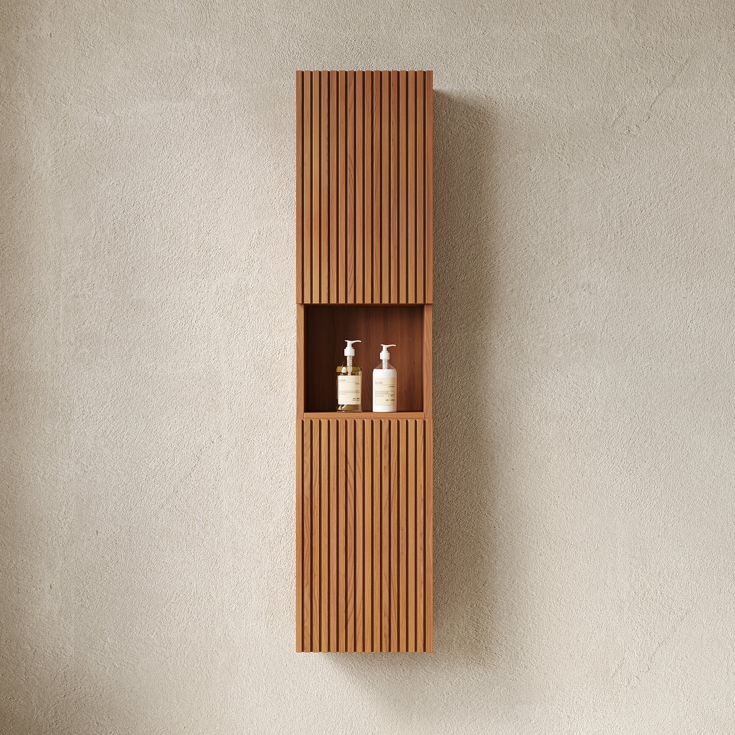 MITCH Tall Bathroom Wall Mounted Cabinet, Brown Oak Woodgrain Color