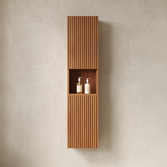 MITCH 59" Tall Bathroom Wall Mounted Cabinet, Narrow Storage Cabinet with Doors and Shelves, Suitable for Small Spaces, Applicable to Bathroom, Living Rooms and Laundry, Brown Oak Woodgrain Color