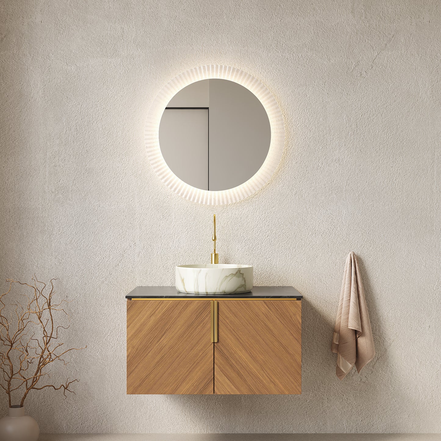 ARAI Bathroom Vanity&Sink,Brown Oak Woodgrain Color