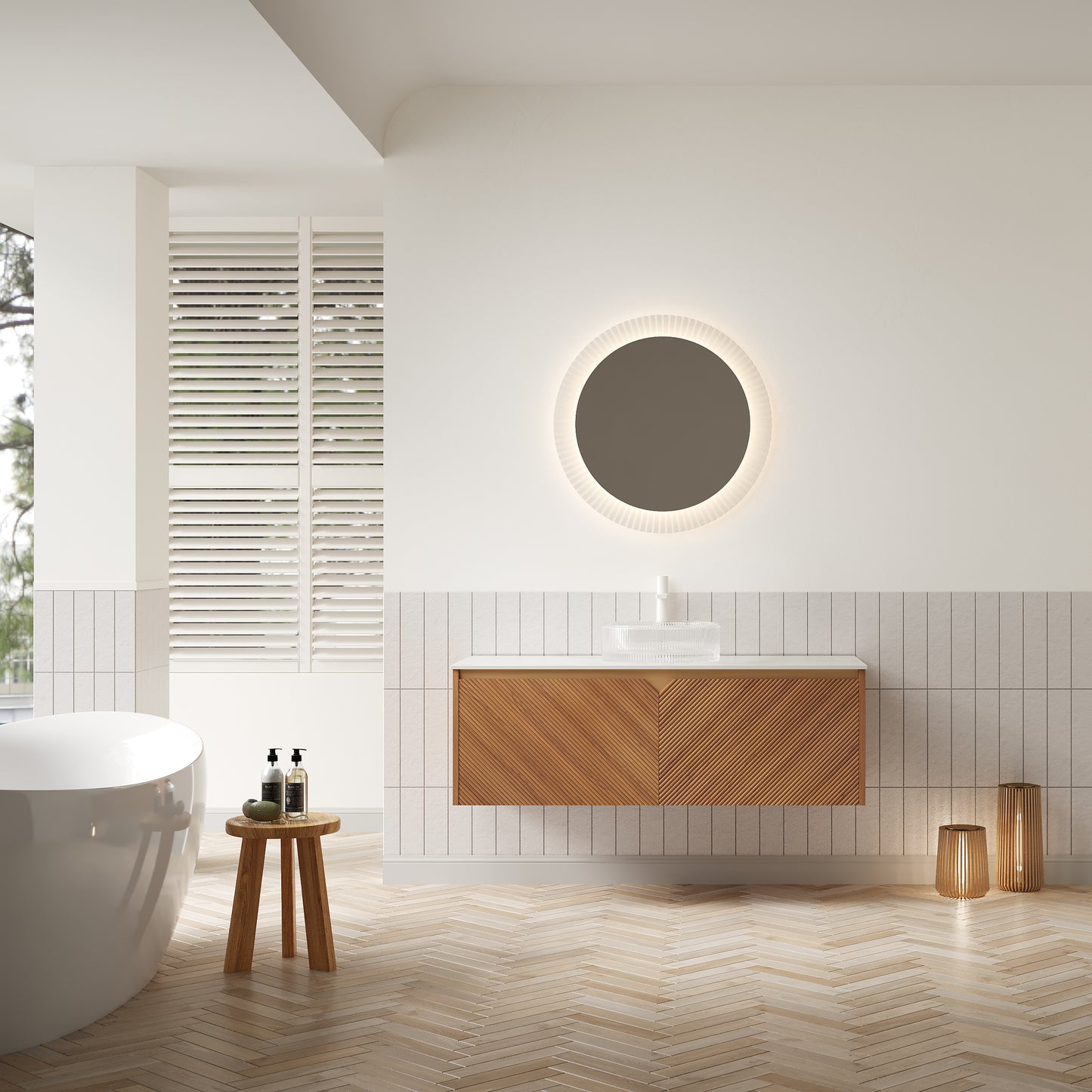 RUBEN 48" Bathroom Vanity&Sink, Floating Plywood Storage Cabinet,transparent Round Glass