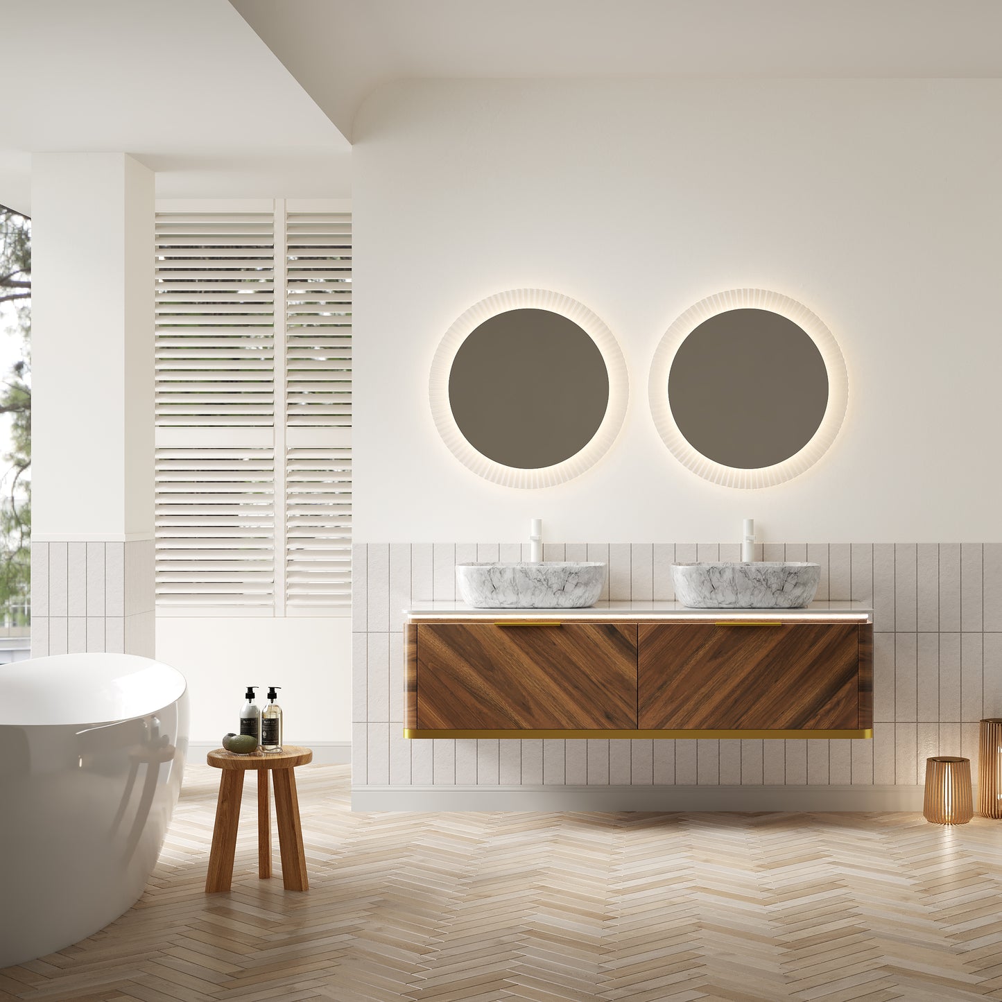 DIPA 60" Badezimmer-Waschtisch und Waschbecken, schwebender Sperrholz-Aufbewahrungsschrank, dunkle Walnussholzmaserung, gesinterte Steinplatte