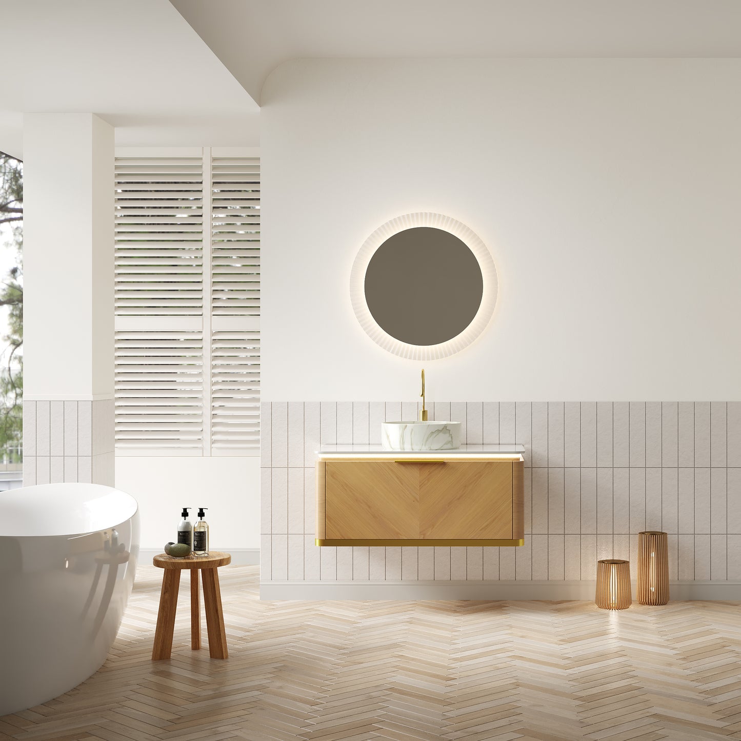 DIPA 60" Badezimmer-Waschtisch und Waschbecken, schwebender Sperrholz-Aufbewahrungsschrank mit Schublade, Eichenholzmaserung