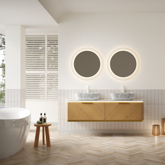 DIPA 60" Badezimmer-Waschtisch und Waschbecken, schwebender Sperrholz-Aufbewahrungsschrank mit 2 Schubladen, Sintersteinplatte