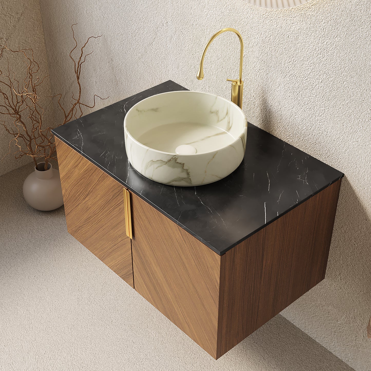 ARAI Bathroom Vanity&Sink,Brown Oak Woodgrain Color