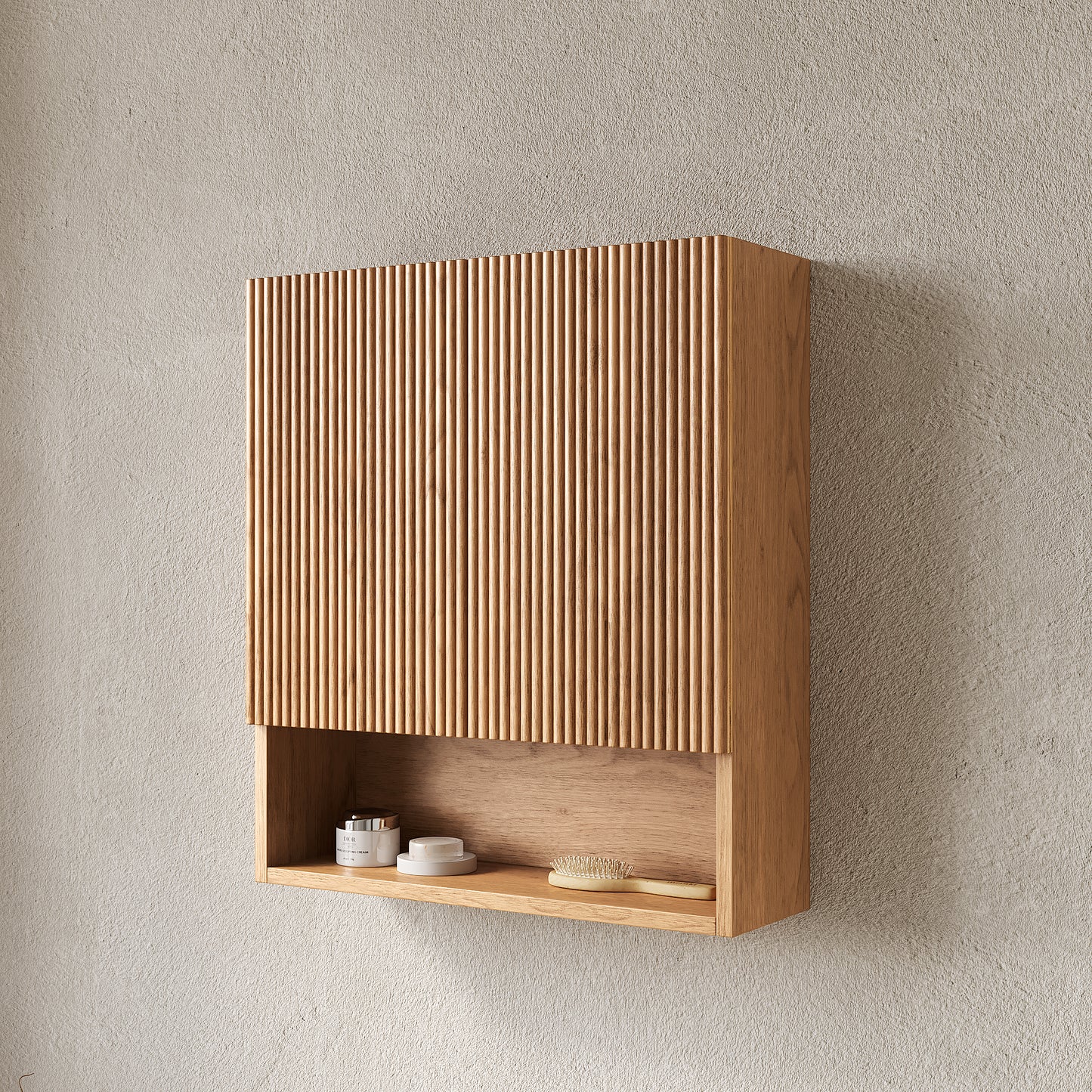 TOBI 26" Wall-Mounted Striped Bathroom Cabinet，Natural Woodgrain