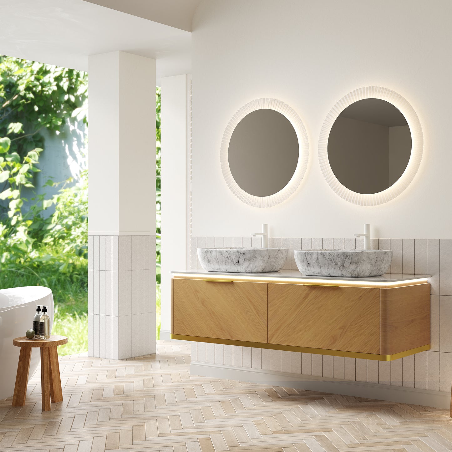 DIPA 60" Badezimmer-Waschtisch und Waschbecken, schwebender Sperrholz-Aufbewahrungsschrank mit 2 Schubladen, Sintersteinplatte