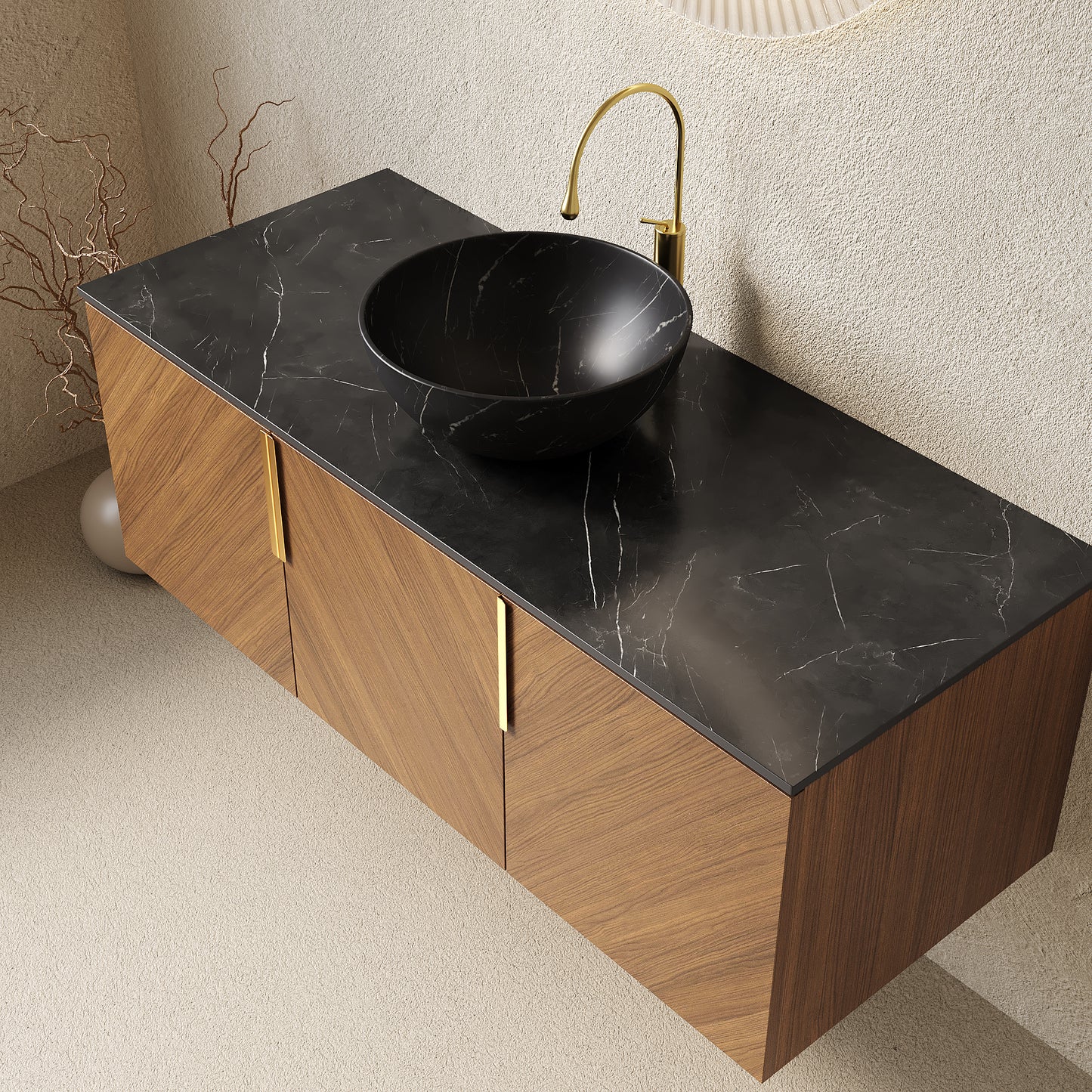 ARAI Bathroom Vanity&Sink,Brown Oak Woodgrain Color