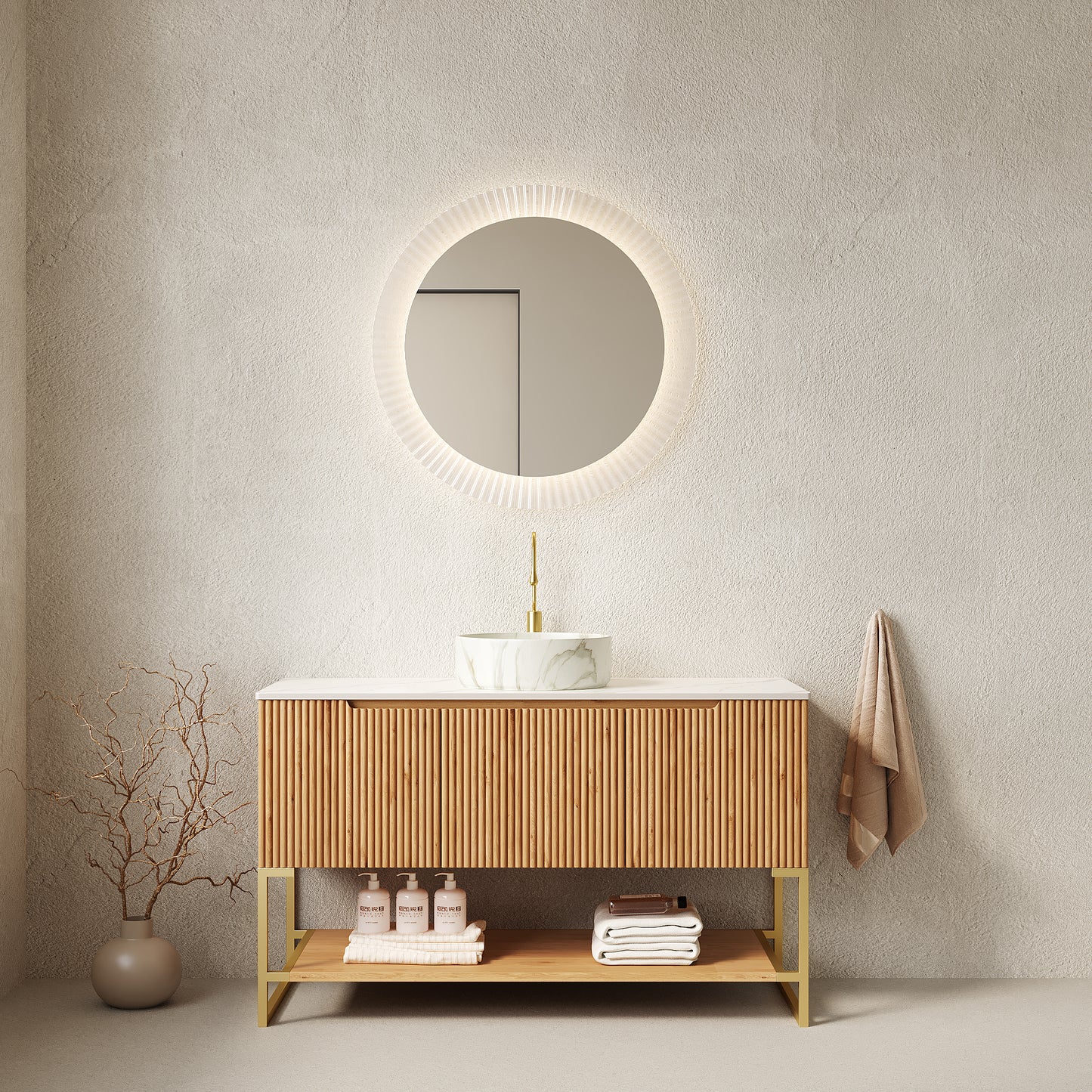 TULIO 48'' Bathroom Vanity&Sink, Freestanding Storage Cabinet with 3 Doors&Open Shelf