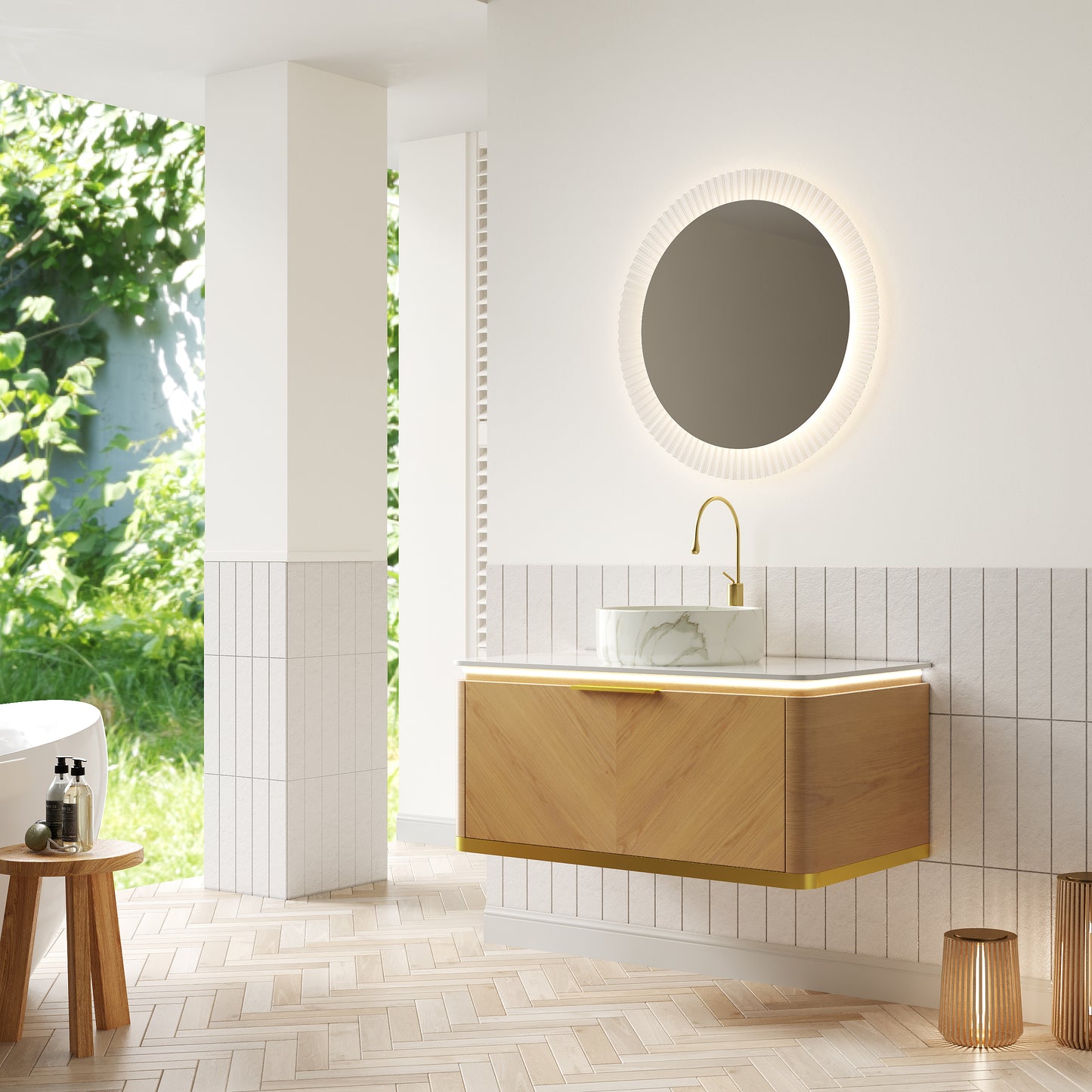 DIPA 60" Badezimmer-Waschtisch und Waschbecken, schwebender Sperrholz-Aufbewahrungsschrank mit Schublade, Eichenholzmaserung