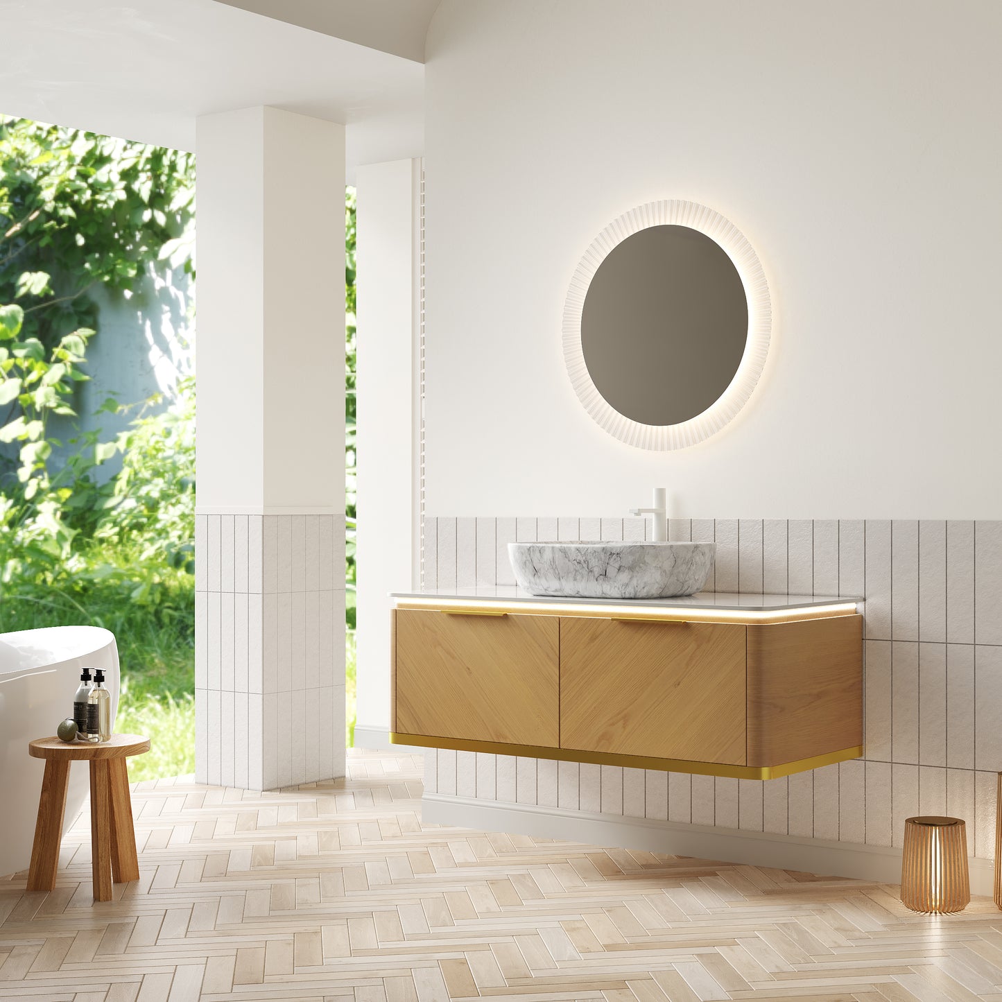 DIPA 60" Badezimmer-Waschtisch und Waschbecken, schwebender Sperrholz-Aufbewahrungsschrank mit 2 Schubladen, Sintersteinplatte