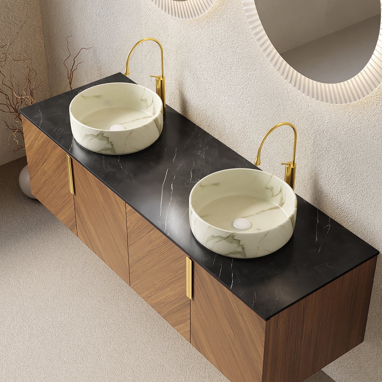 ARAI Bathroom Vanity&Sink,Brown Oak Woodgrain Color
