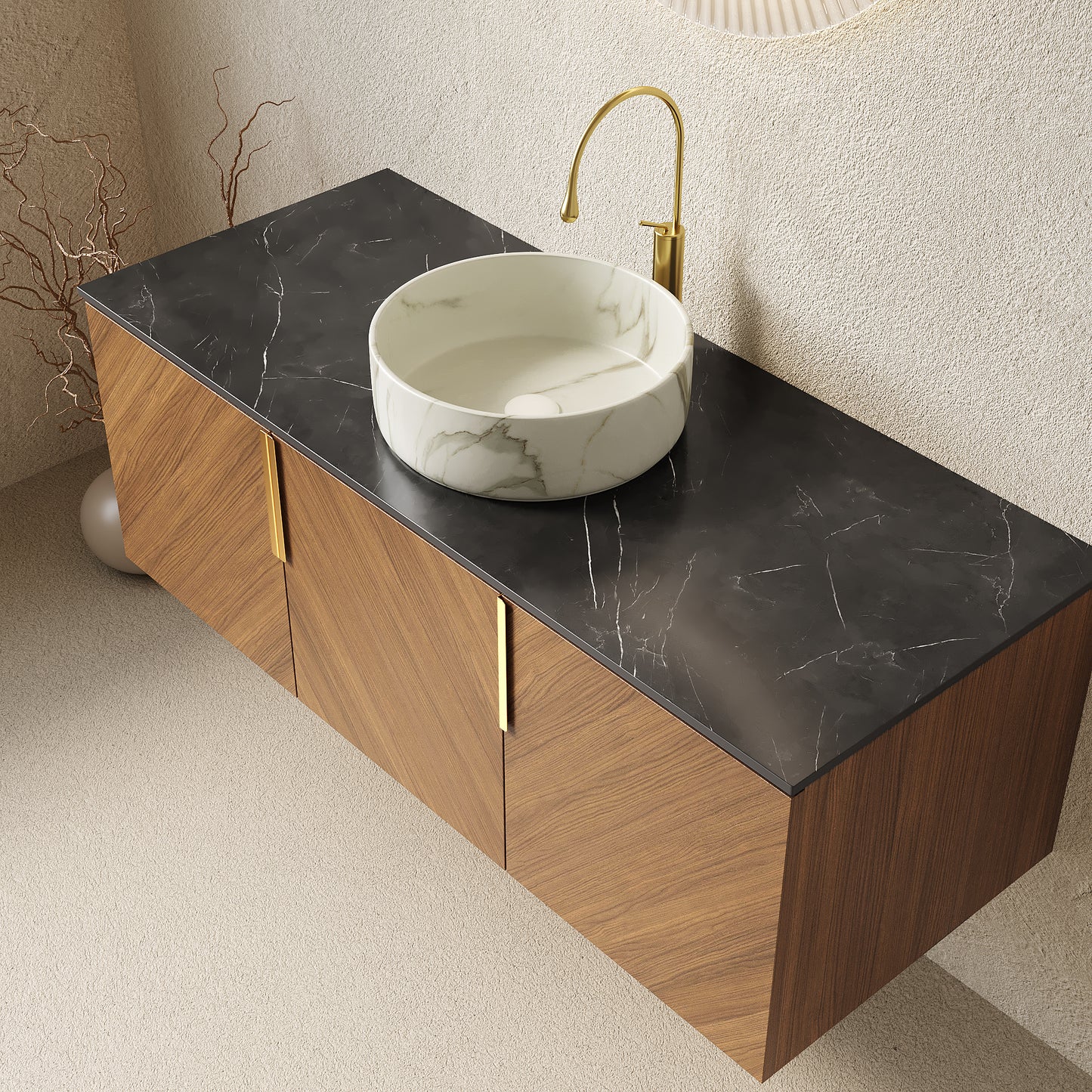 ARAI Bathroom Vanity&Sink,Brown Oak Woodgrain Color