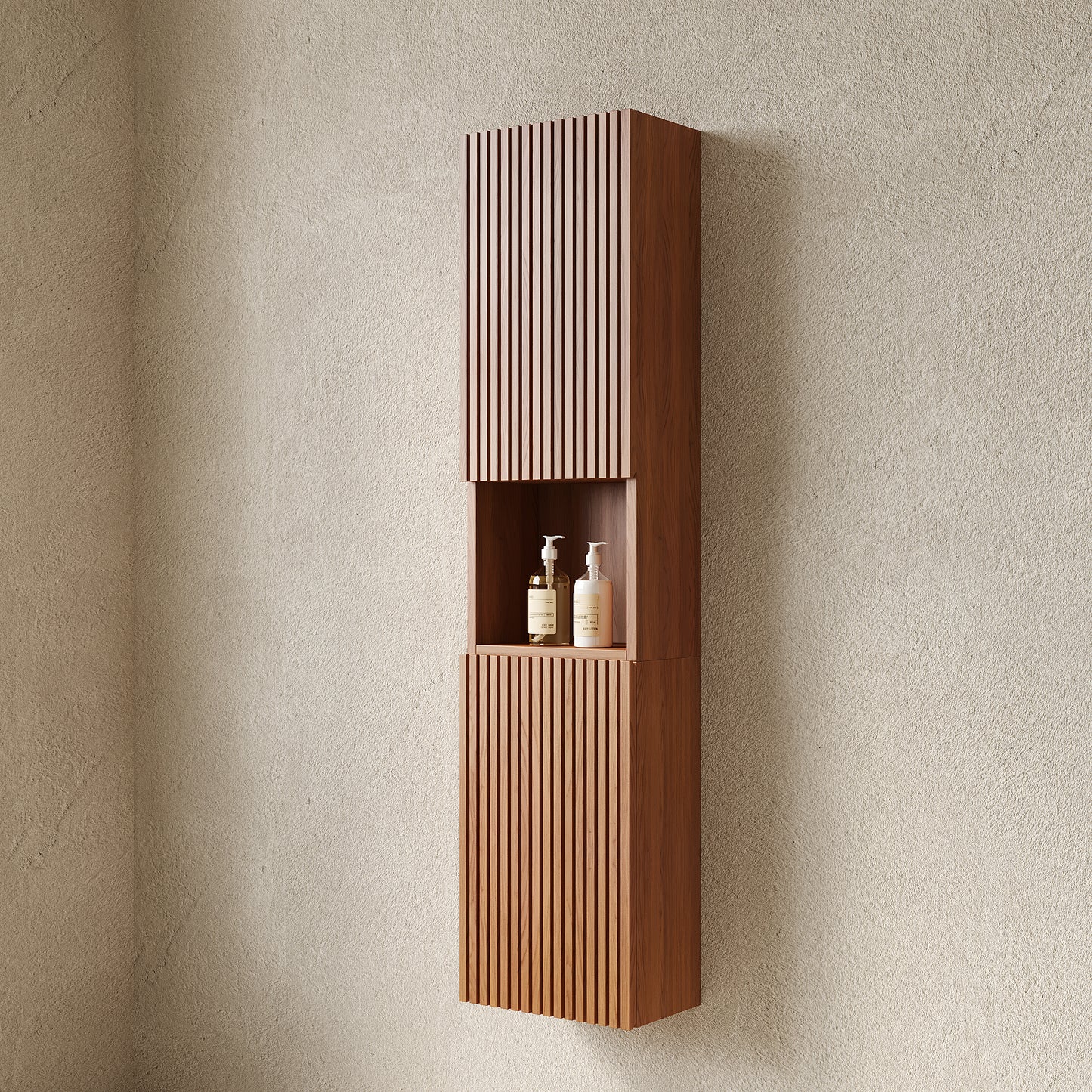 MITCH Tall Bathroom Wall Mounted Cabinet, Brown Oak Woodgrain Color