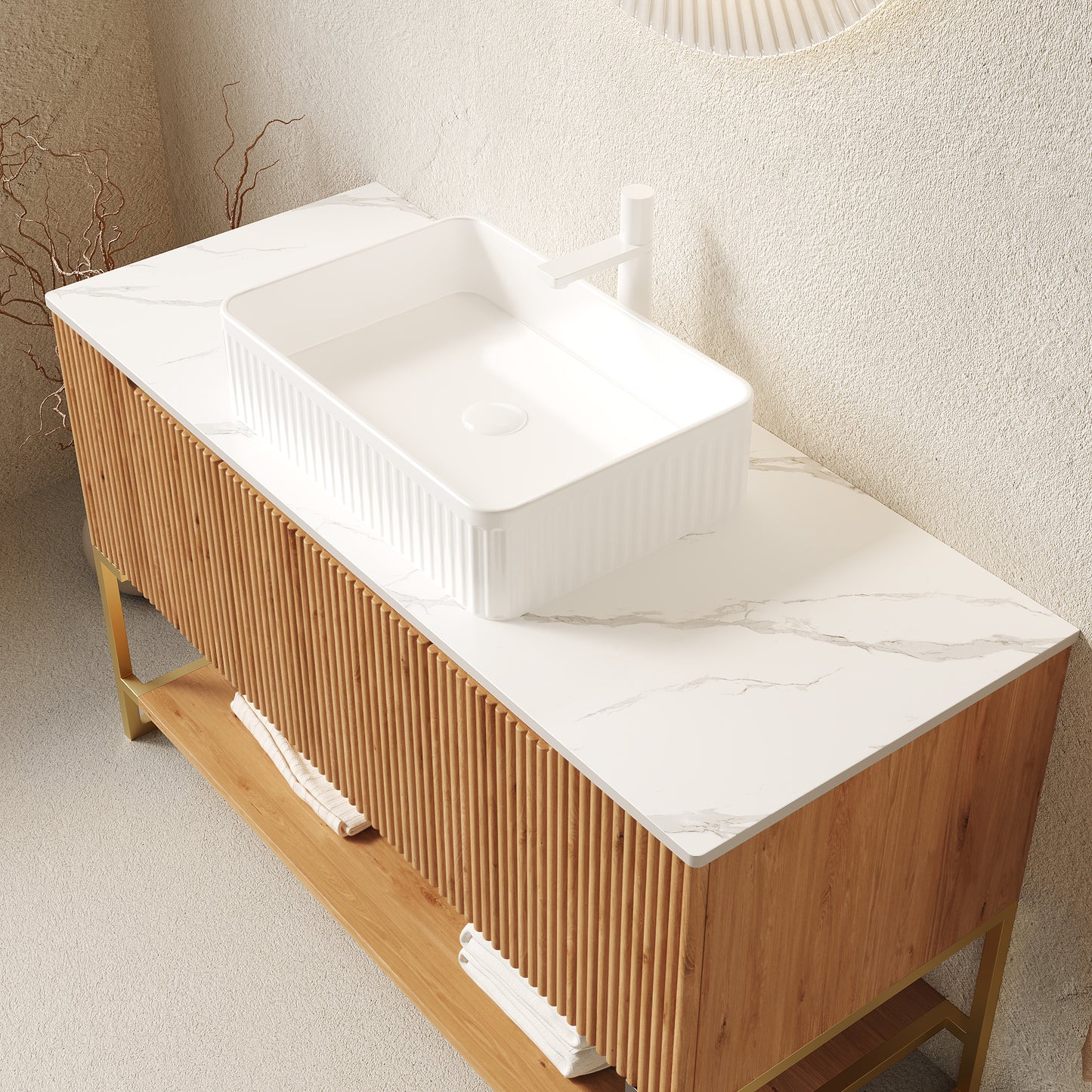 TULIO 48'' Bathroom Vanity&Sink, Freestanding Storage Cabinet with 3 Doors&Open Shelf