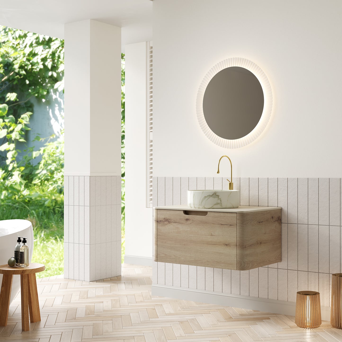 XAI 36" Badezimmerwaschtisch mit Waschbecken, schwebender Sperrholz-Aufbewahrungsschrank mit Schublade, Keramikwaschbecken mit Steinmuster