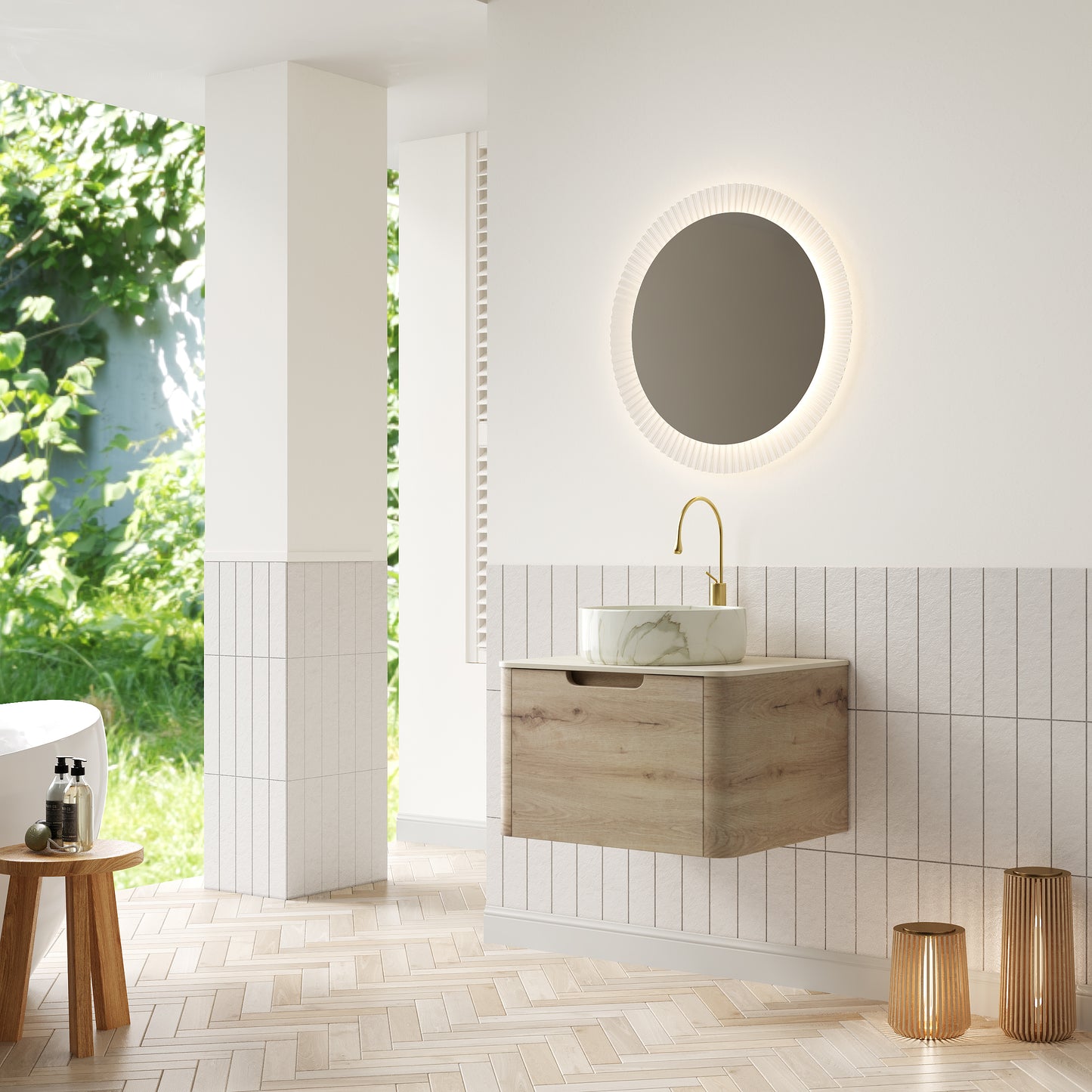 XAI 36" Badezimmerwaschtisch mit Waschbecken, schwebender Sperrholz-Aufbewahrungsschrank mit Schublade, Keramikwaschbecken mit Steinmuster