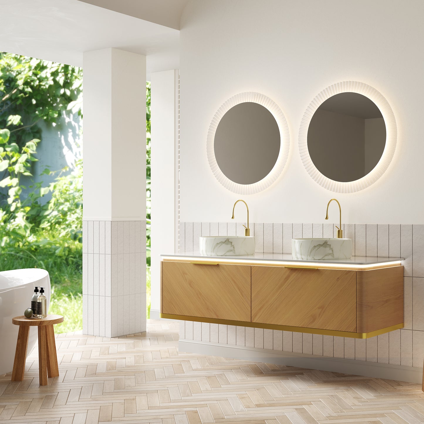 DIPA 60" Badezimmer-Waschtisch und Waschbecken, schwebender Sperrholz-Aufbewahrungsschrank mit Schublade, Eichenholzmaserung