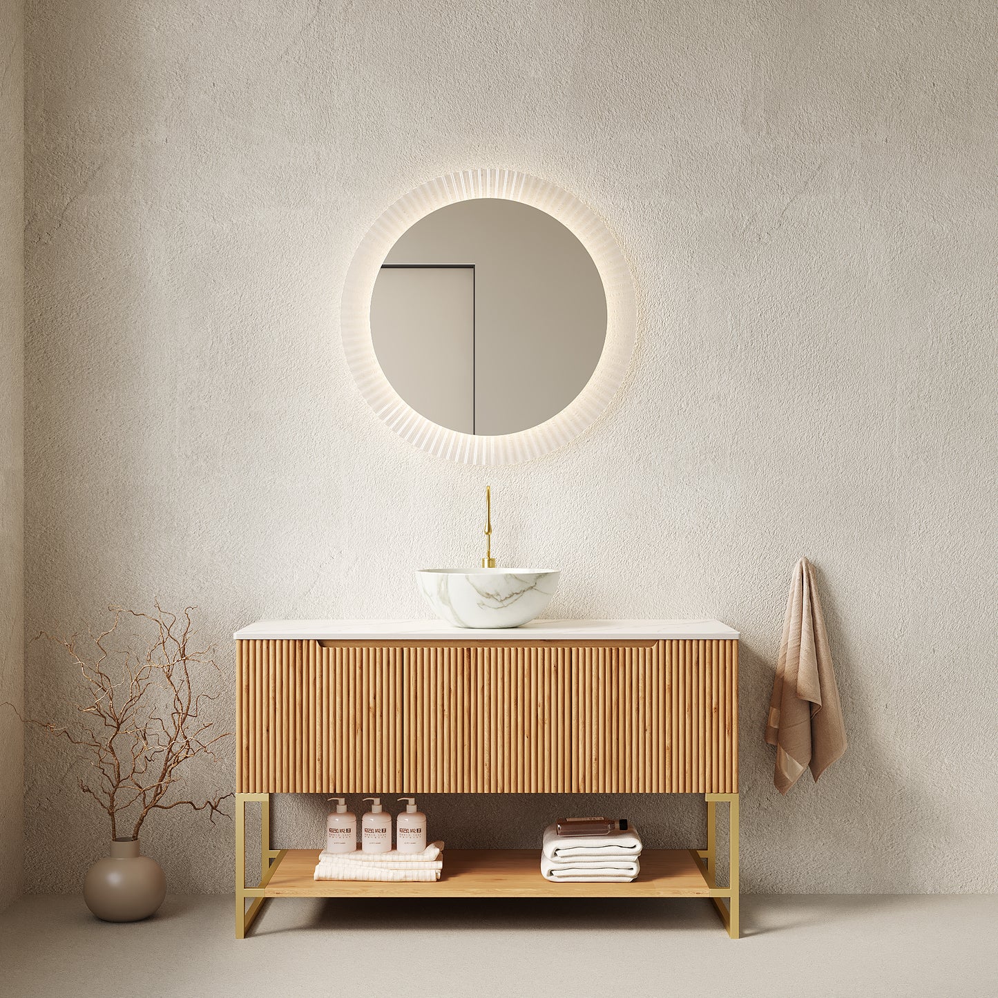 TULIO 48'' Bathroom Vanity&Sink, Freestanding Storage Cabinet with 3 Doors&Open Shelf