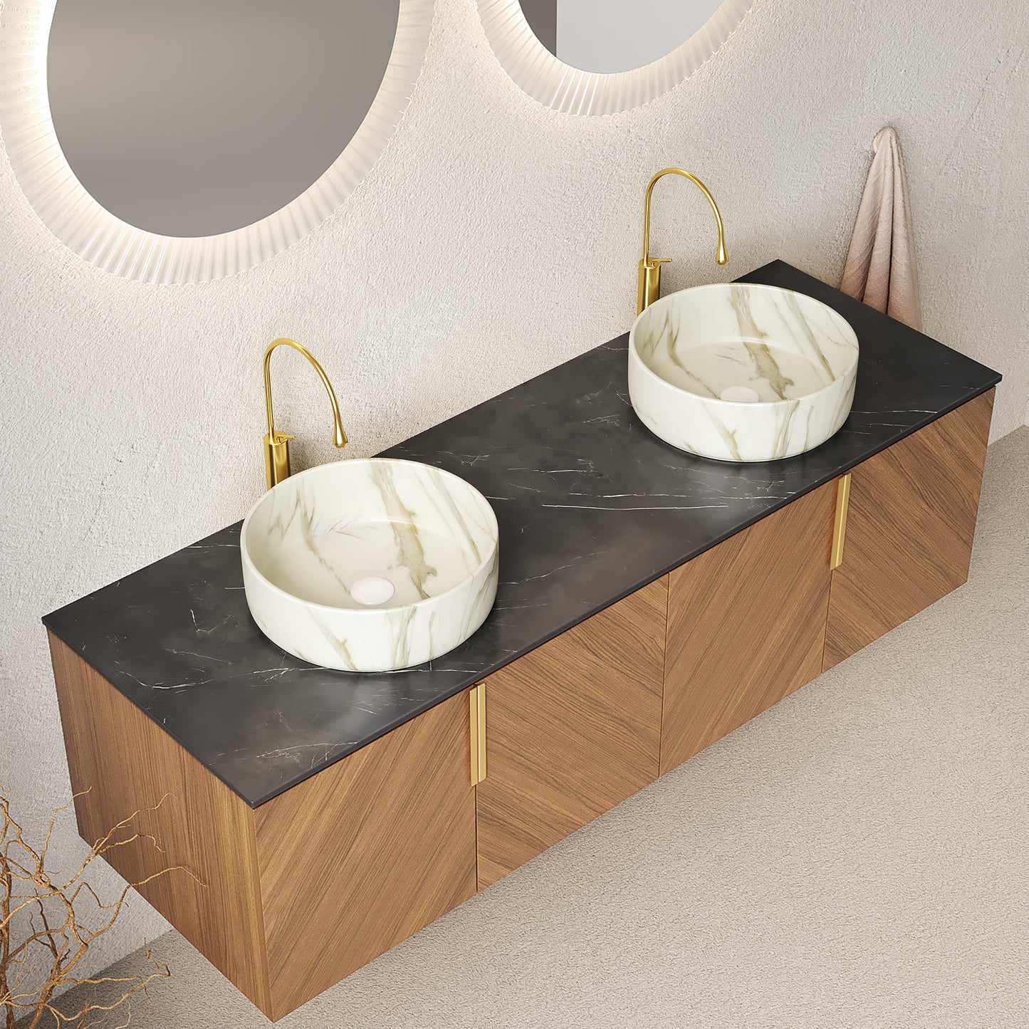 ARAI Bathroom Vanity&Sink,Brown Oak Woodgrain Color