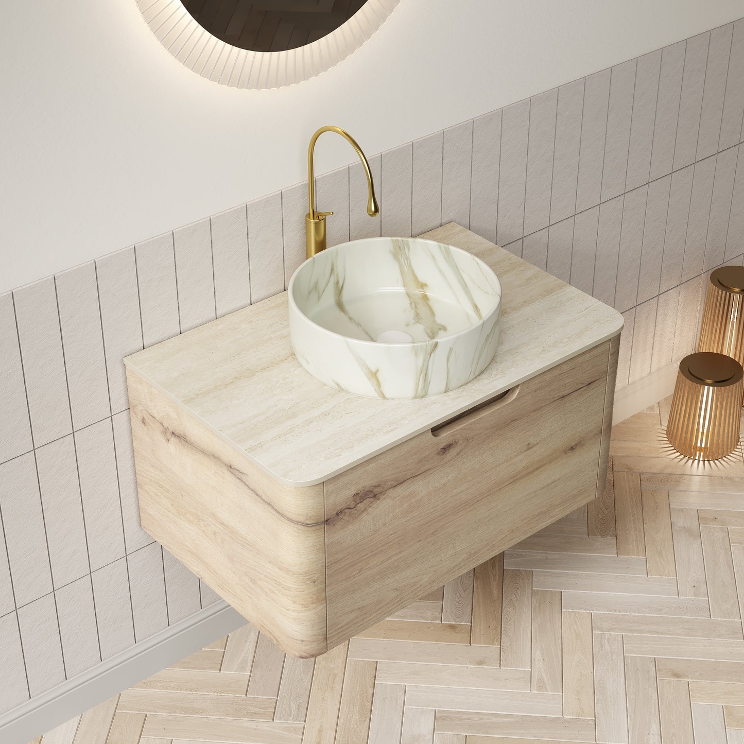 XAI Bathroom Vanity with Sink, White Oak Woodgrain Color