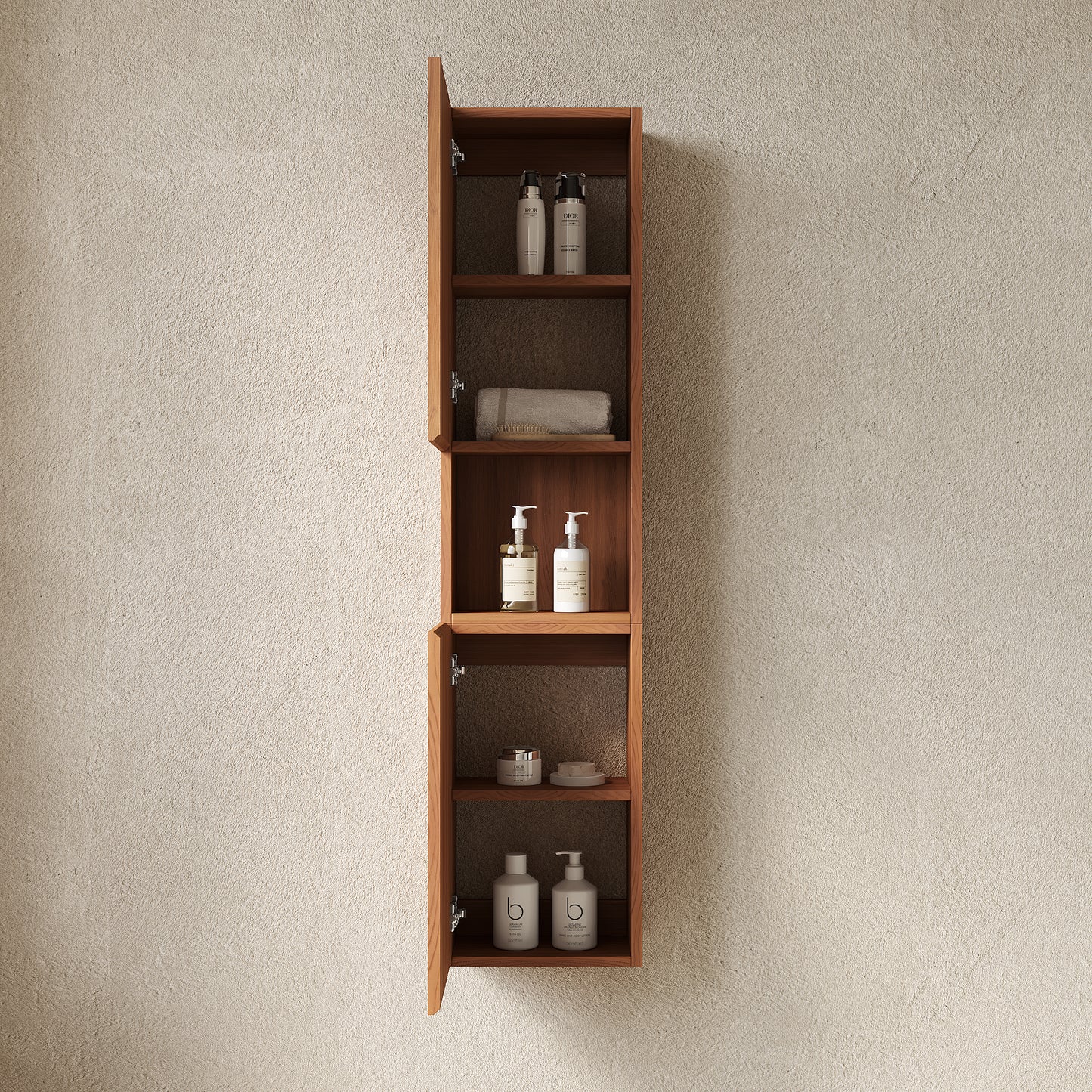 MITCH Tall Bathroom Wall Mounted Cabinet, Brown Oak Woodgrain Color