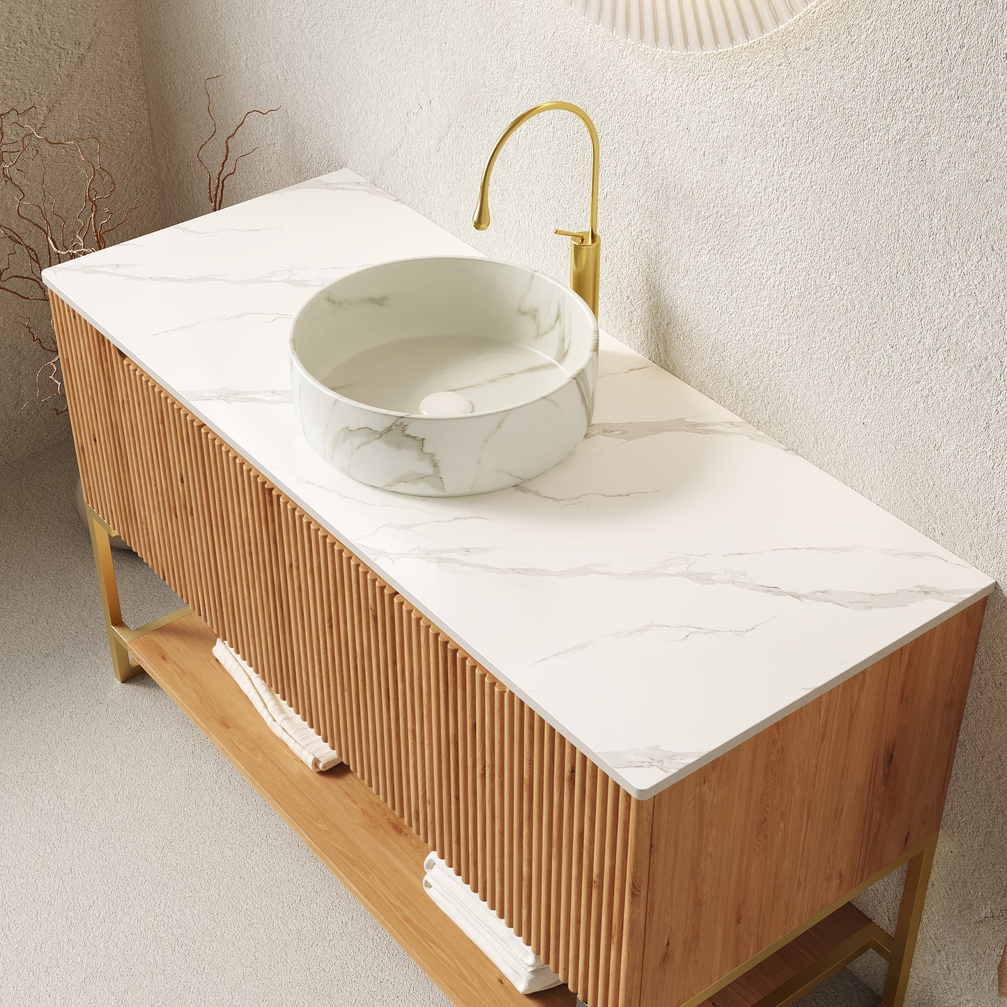 TULIO 48'' Bathroom Vanity&Sink, Freestanding Storage Cabinet with 3 Doors&Open Shelf