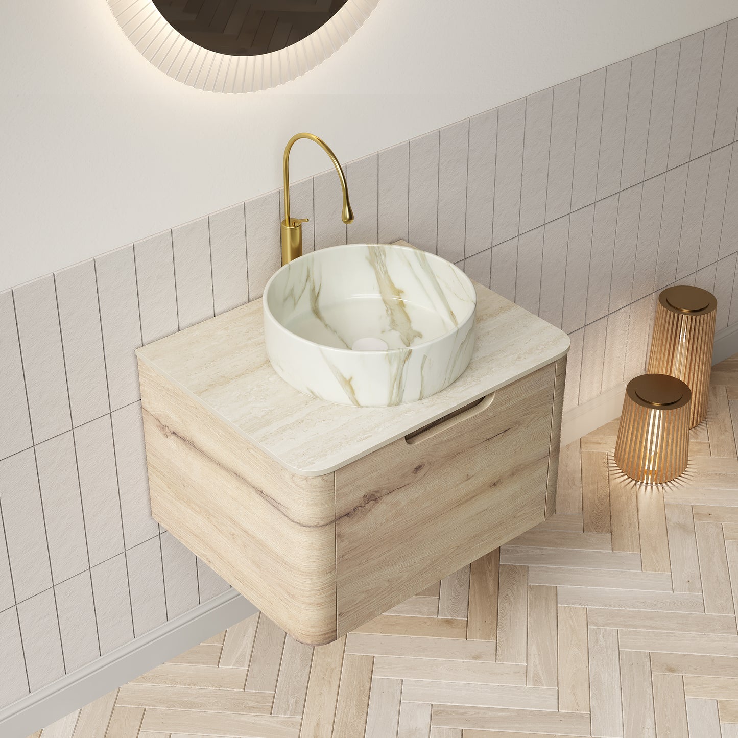 XAI 36" Badezimmerwaschtisch mit Waschbecken, schwebender Sperrholz-Aufbewahrungsschrank mit Schublade, Keramikwaschbecken mit Steinmuster