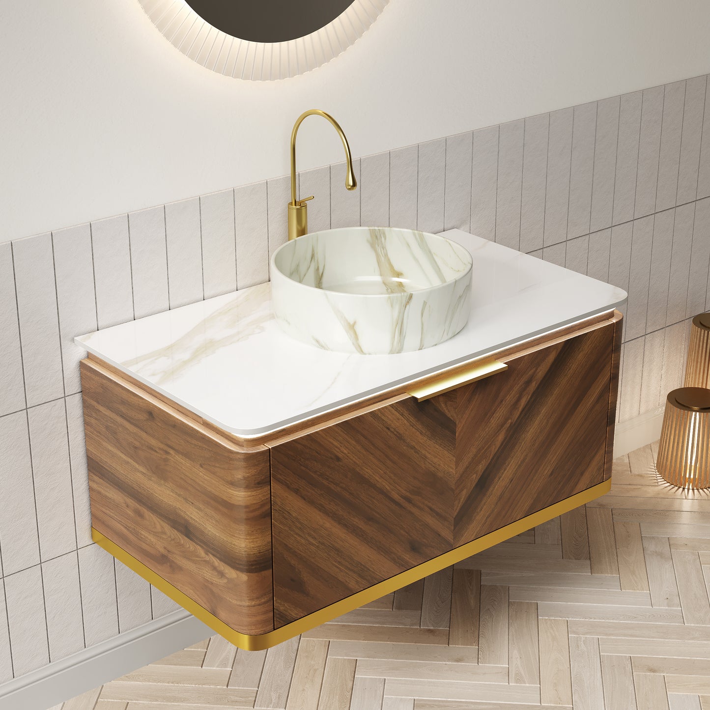 DIPA Bathroom Vanity & Sinks,Dark Walnut Woodgrain
