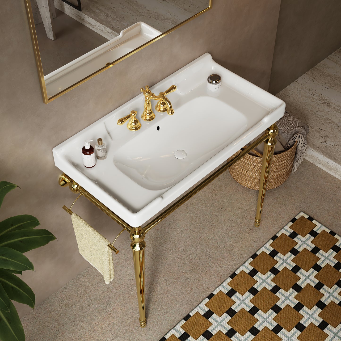 VICI Bathroom Console Sink, White Color