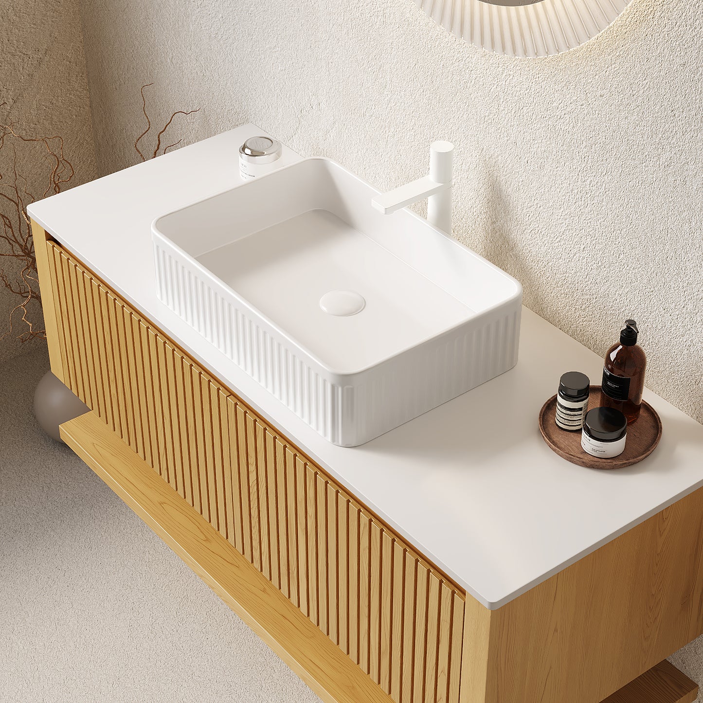 HIZON 48" Bathroom Vanity&Sink, Floating Plywood Bathroom Storage Cabinet with Drawers&Open Shelf