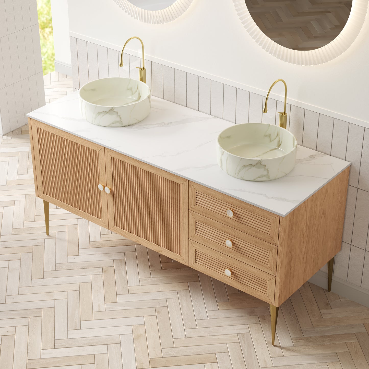 MUNIN Bathroom Vanity&Sinks, Oak Woodgrain