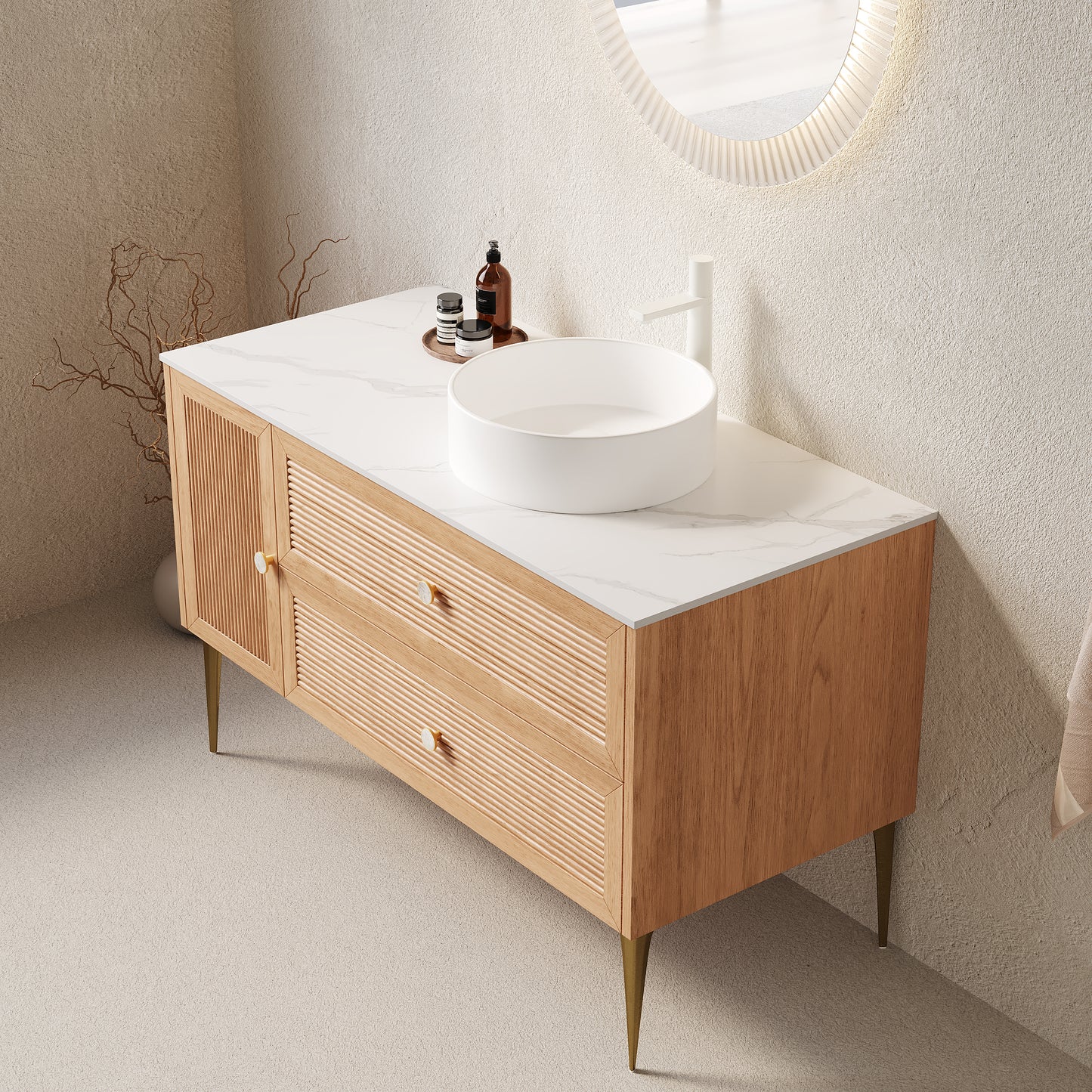 MUNIN Bathroom Vanity&Sinks, Oak Woodgrain