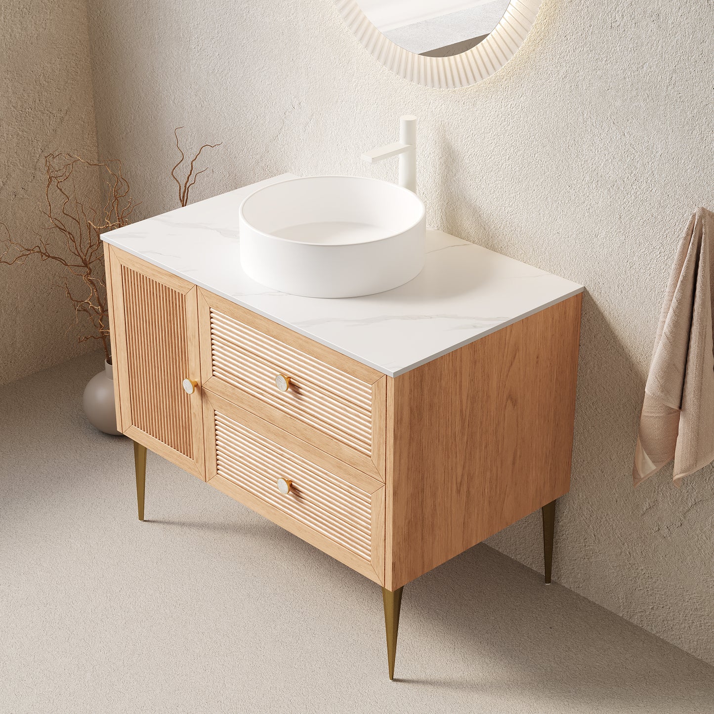 MUNIN Bathroom Vanity&Sinks, Oak Woodgrain