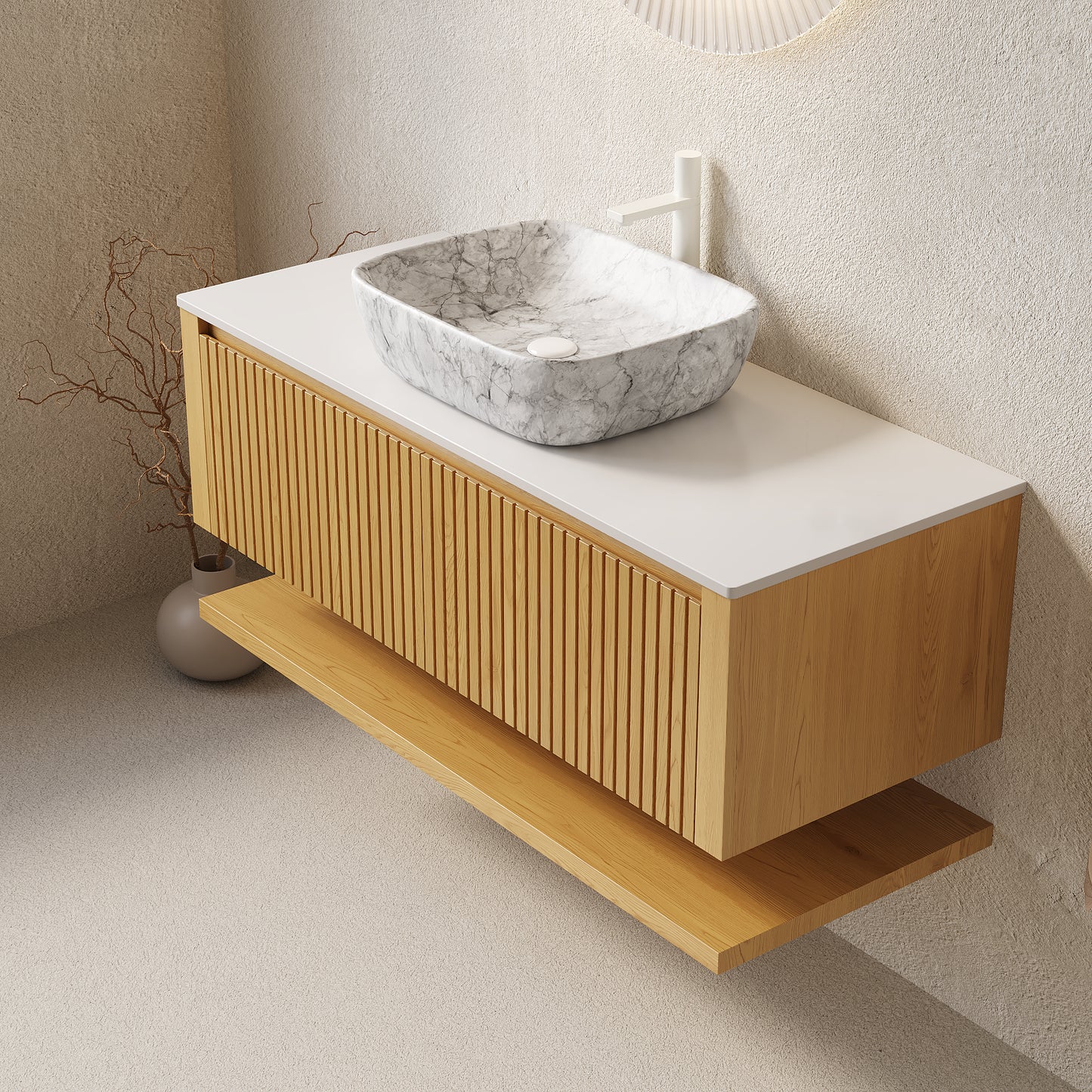 HIZON 48" Bathroom Vanity&Sink, Floating Plywood Bathroom Storage Cabinet with Drawers&Open Shelf